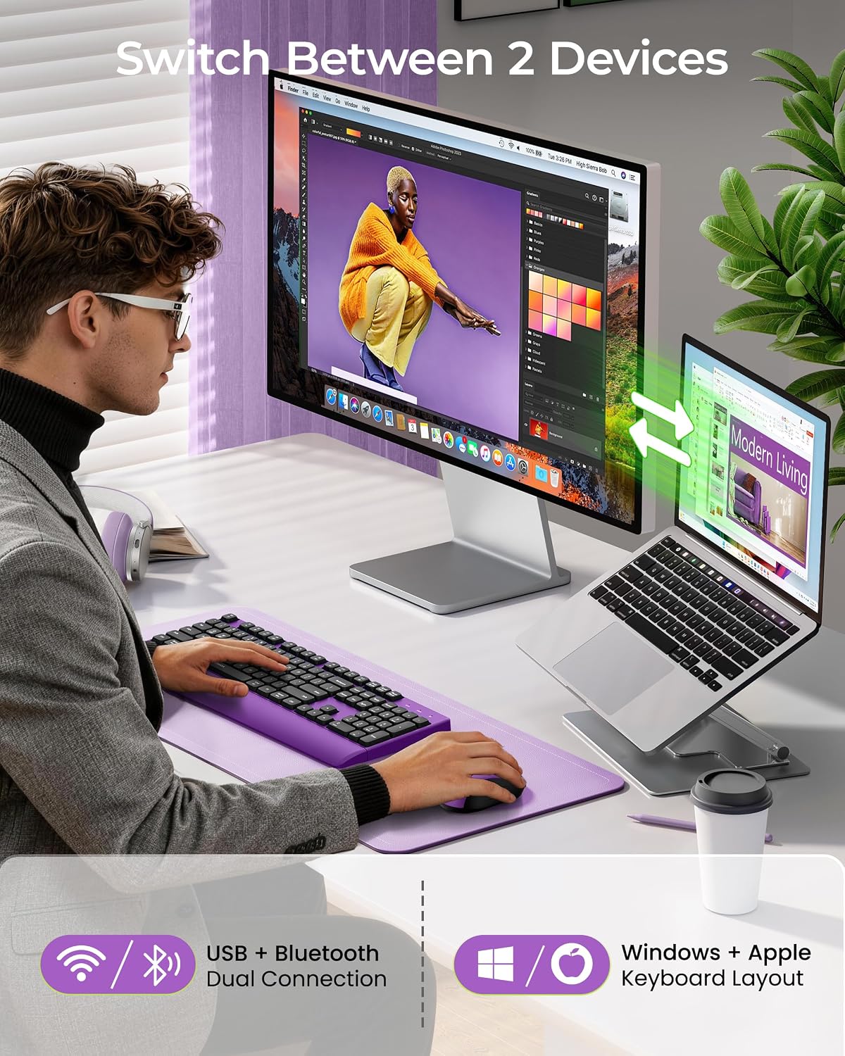 KIT INALÁMBRICO TECLADO Y MOUSE SEENDA COE200 BLUETOOTH CON REPOSAMUÑECAS - 2