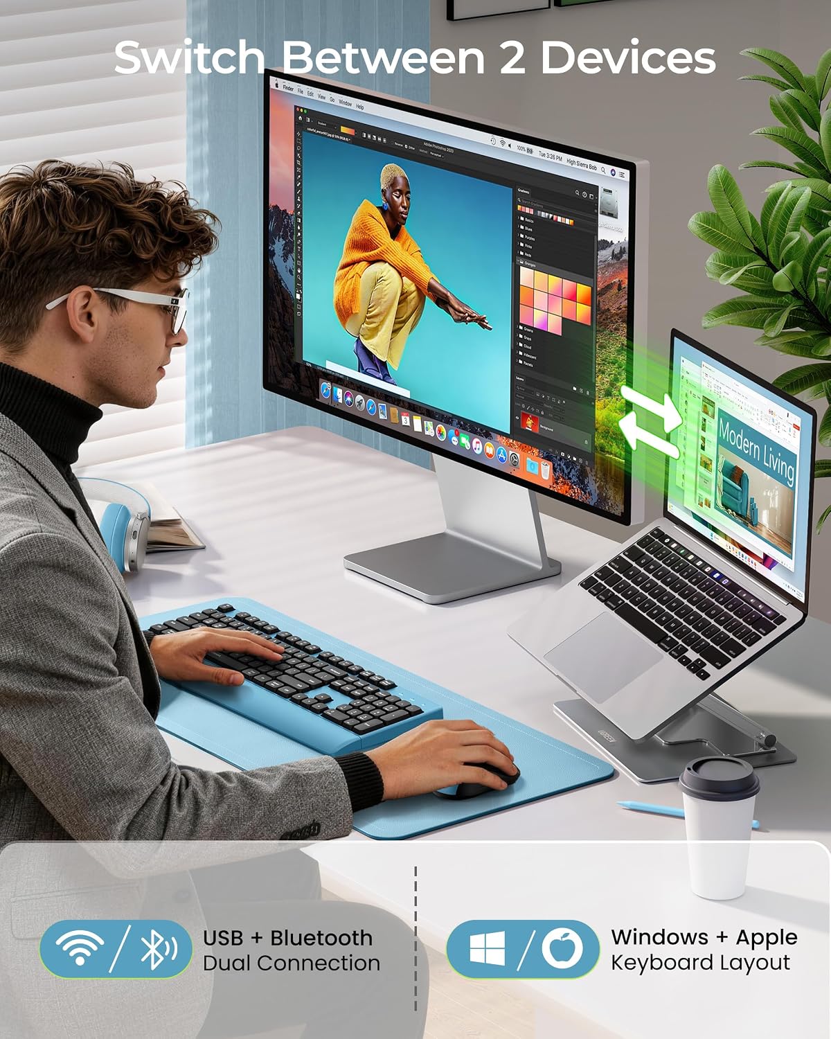 KIT INALÁMBRICO TECLADO Y MOUSE SEENDA COE200 BLUETOOTH CON REPOSAMUÑECAS - 2