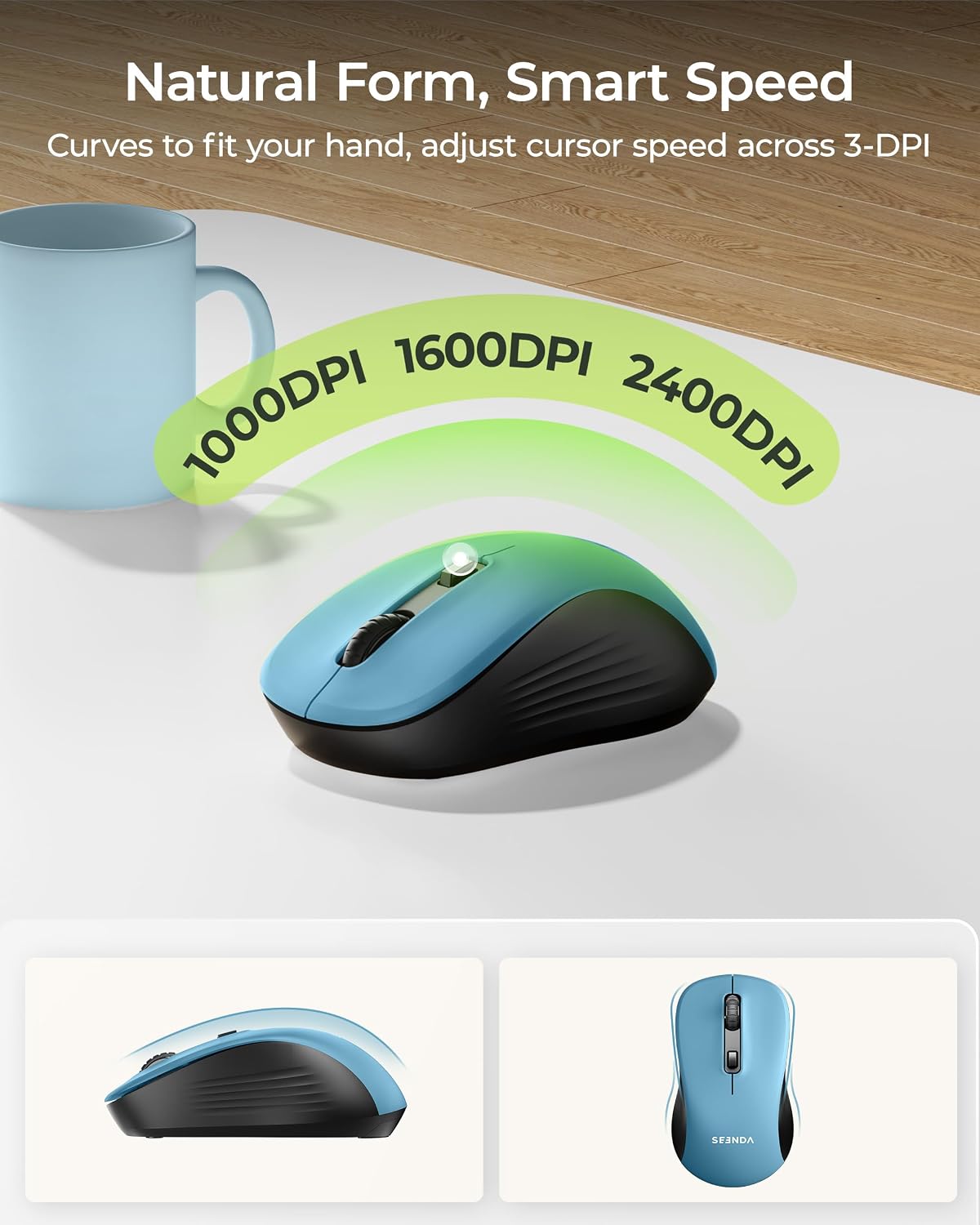 KIT INALÁMBRICO TECLADO Y MOUSE SEENDA COE200 BLUETOOTH CON REPOSAMUÑECAS - 5