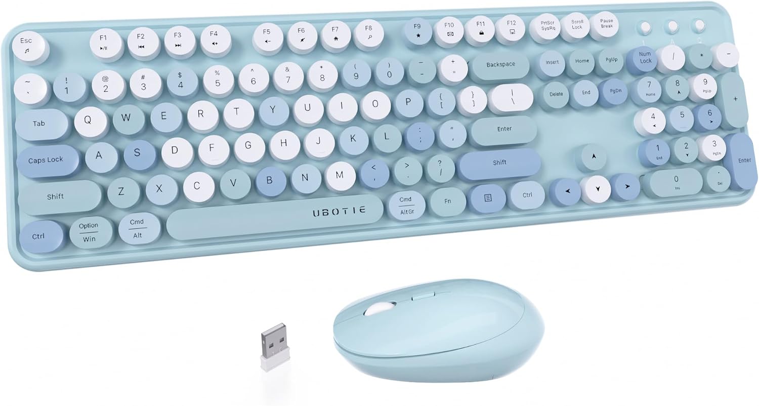 KIT DE TECLADO Y MOUSE INALÁMBRICO UBOTIE COLORIDO AZUL - 1