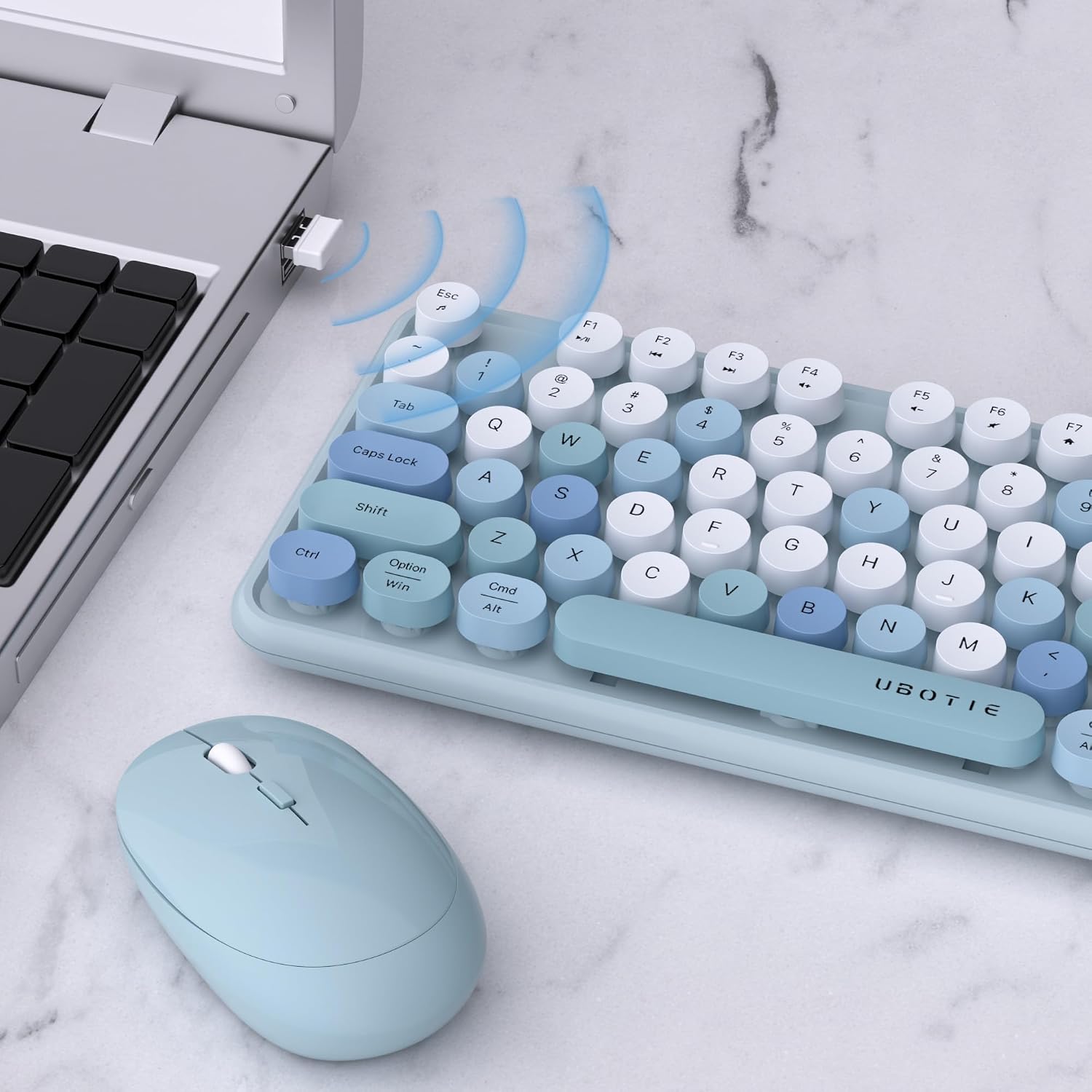 KIT DE TECLADO Y MOUSE INALÁMBRICO UBOTIE COLORIDO AZUL - 4