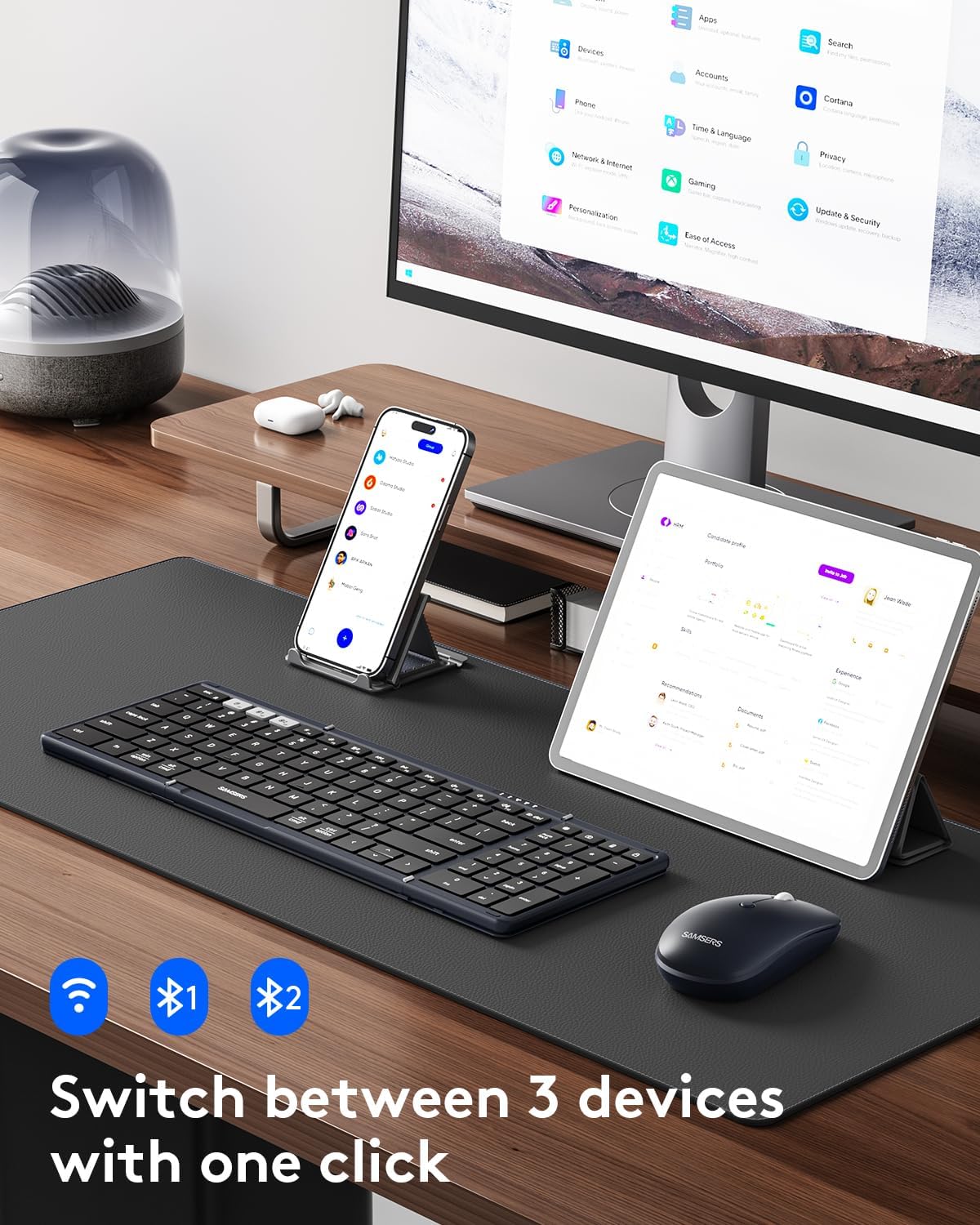 KIT DE TECLADO Y MOUSE PLEGABLE SAMSERS KM01 BLUETOOTH 2.4G FULL SIZE MIDNIGHT - 2