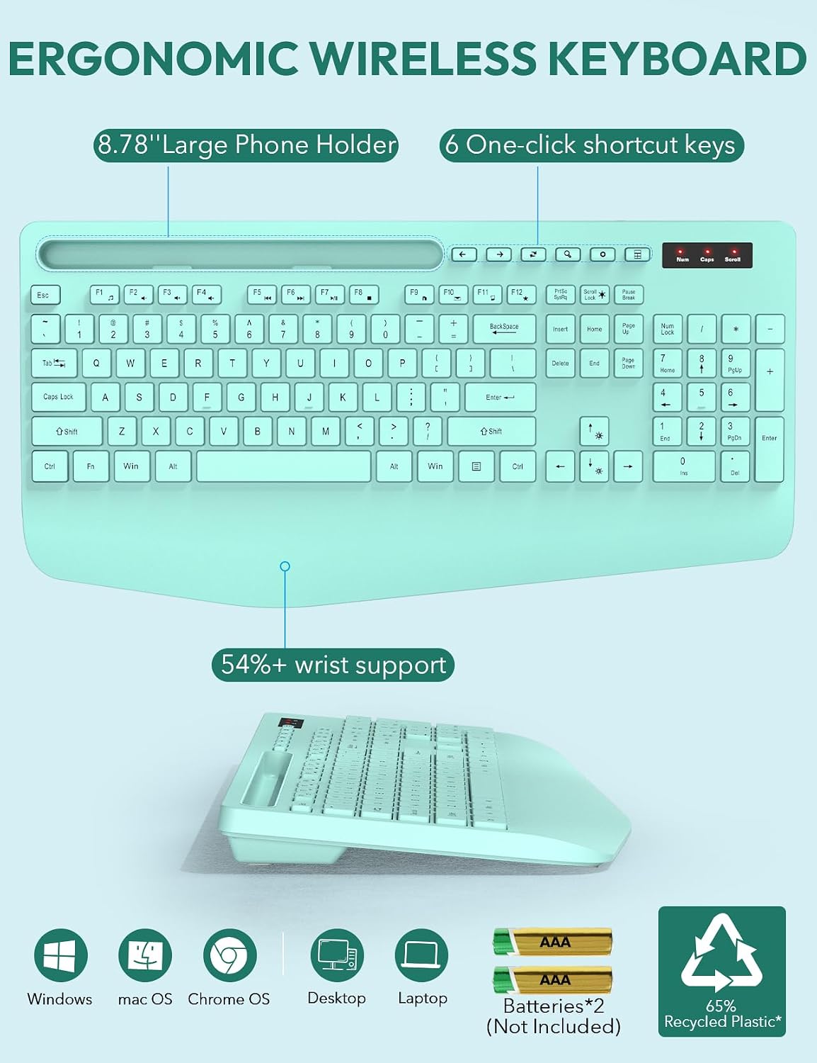 KIT INALÁMBRICO TECLADO Y MOUSE SABLUTE KM23D CON SOPORTE ERGONÓMICO PARA MUÑECA - 3
