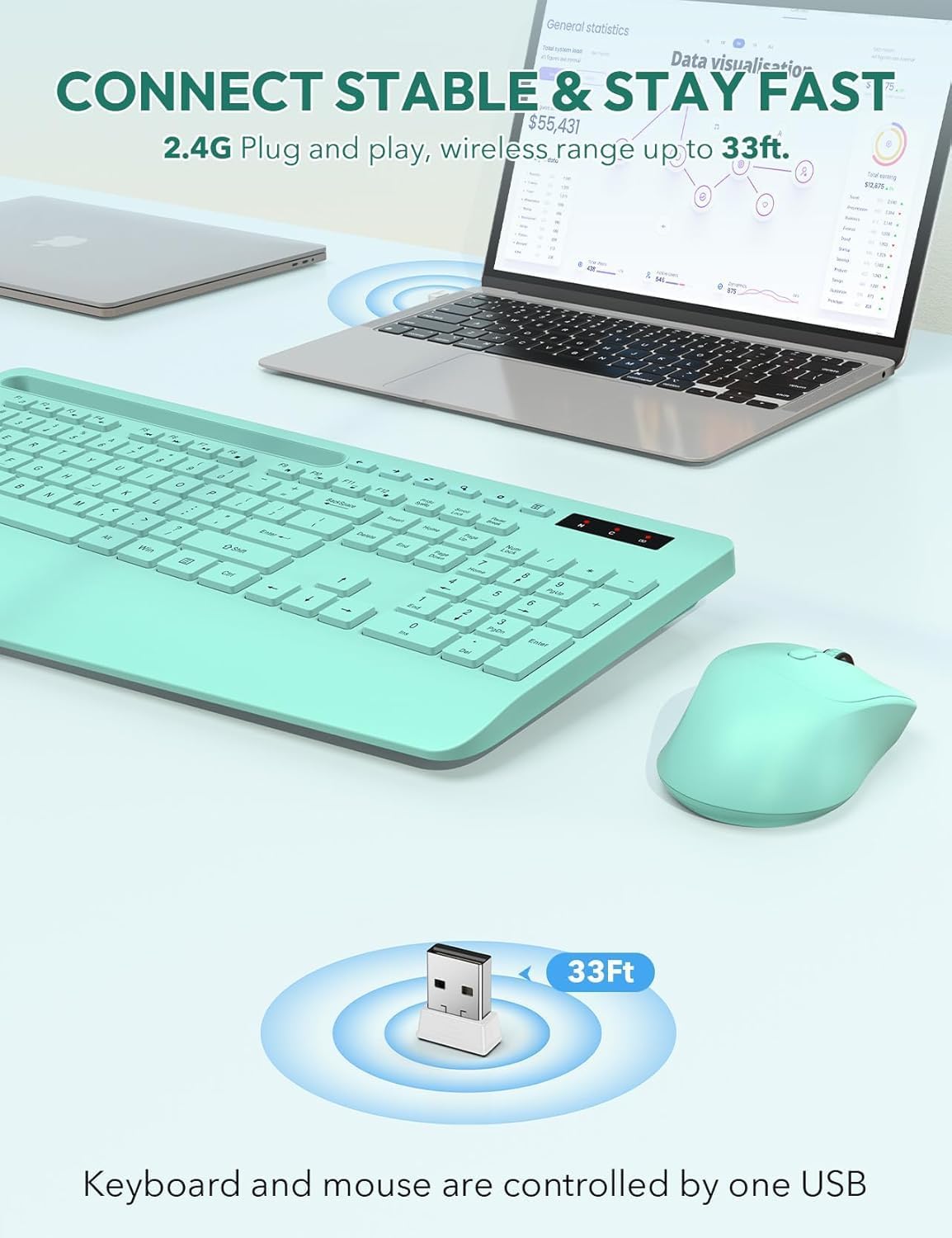 KIT INALÁMBRICO TECLADO Y MOUSE SABLUTE KM23D CON SOPORTE ERGONÓMICO PARA MUÑECA - 4
