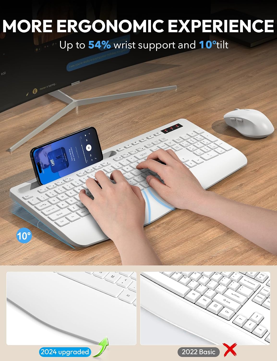 KIT INALÁMBRICO TECLADO Y MOUSE SABLUTE KM23D CON REPOSAMUÑECAS ERGONÓMICO - 2