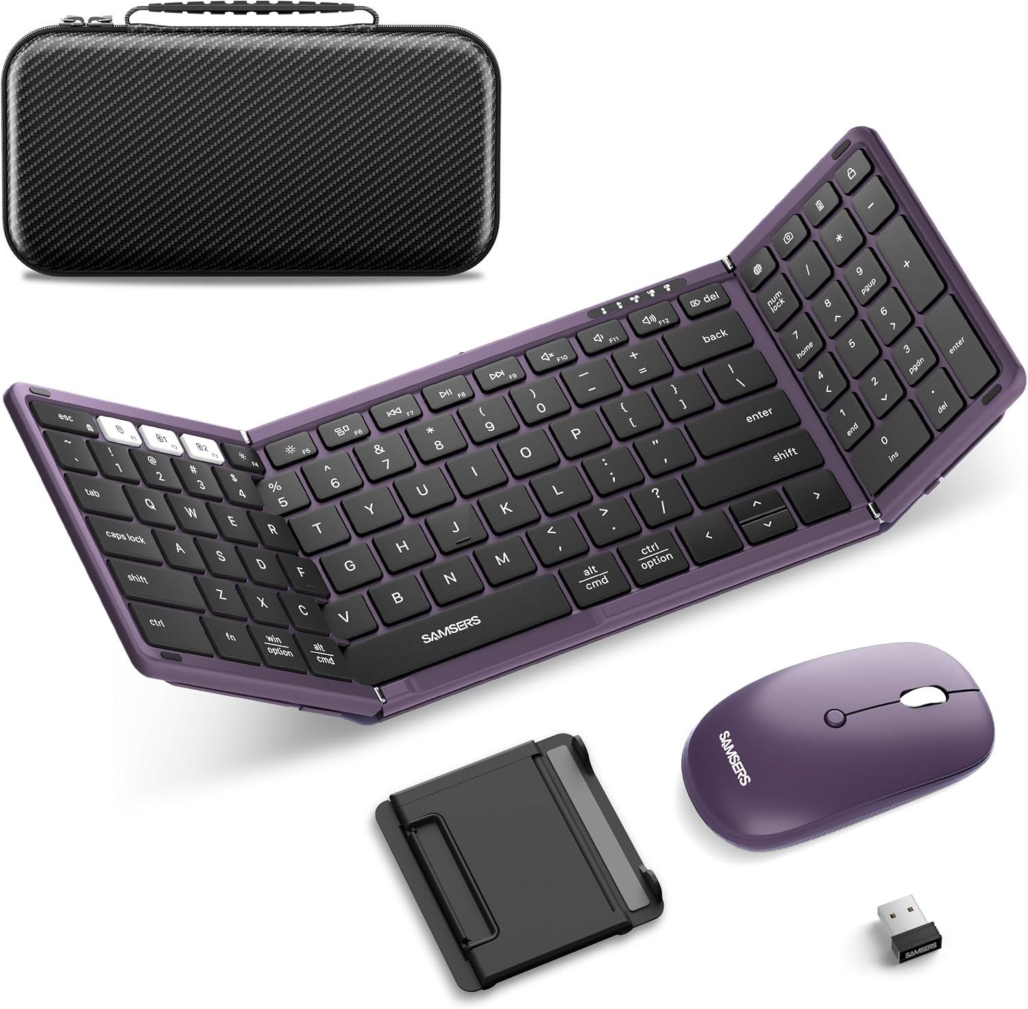 KIT DE TECLADO PLEGABLE Y MOUSE SAMSERS KM01 BLUETOOTH 2.4G MISTY PURPLE - 1