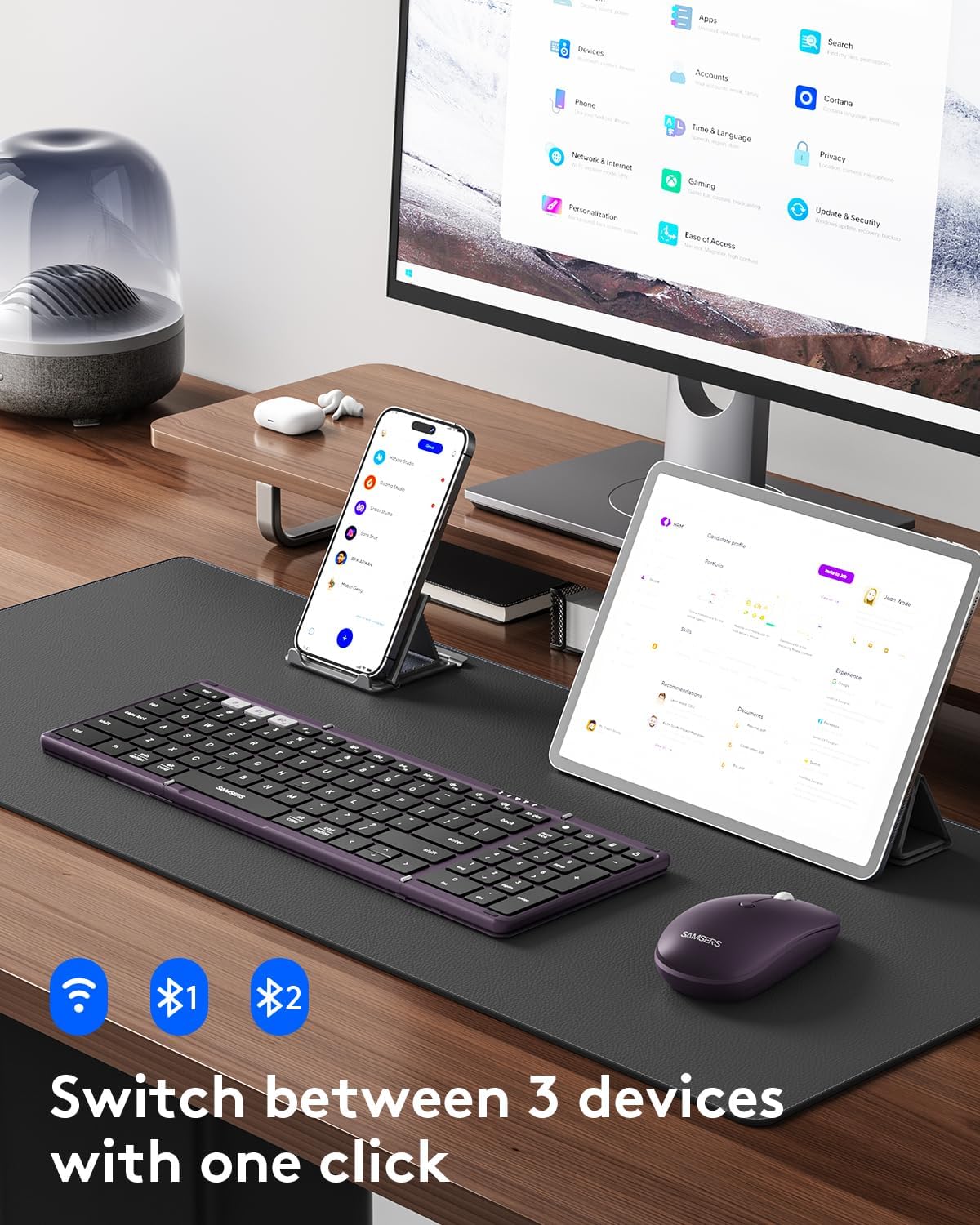 KIT DE TECLADO PLEGABLE Y MOUSE SAMSERS KM01 BLUETOOTH 2.4G MISTY PURPLE - 2
