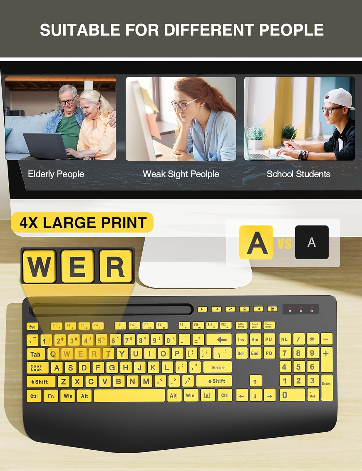 KIT INALÁMBRICO DE TECLADO Y MOUSE TRUEQUE CON TECLADO ERGONÓMICO Y LETRAS GRANDES - 2