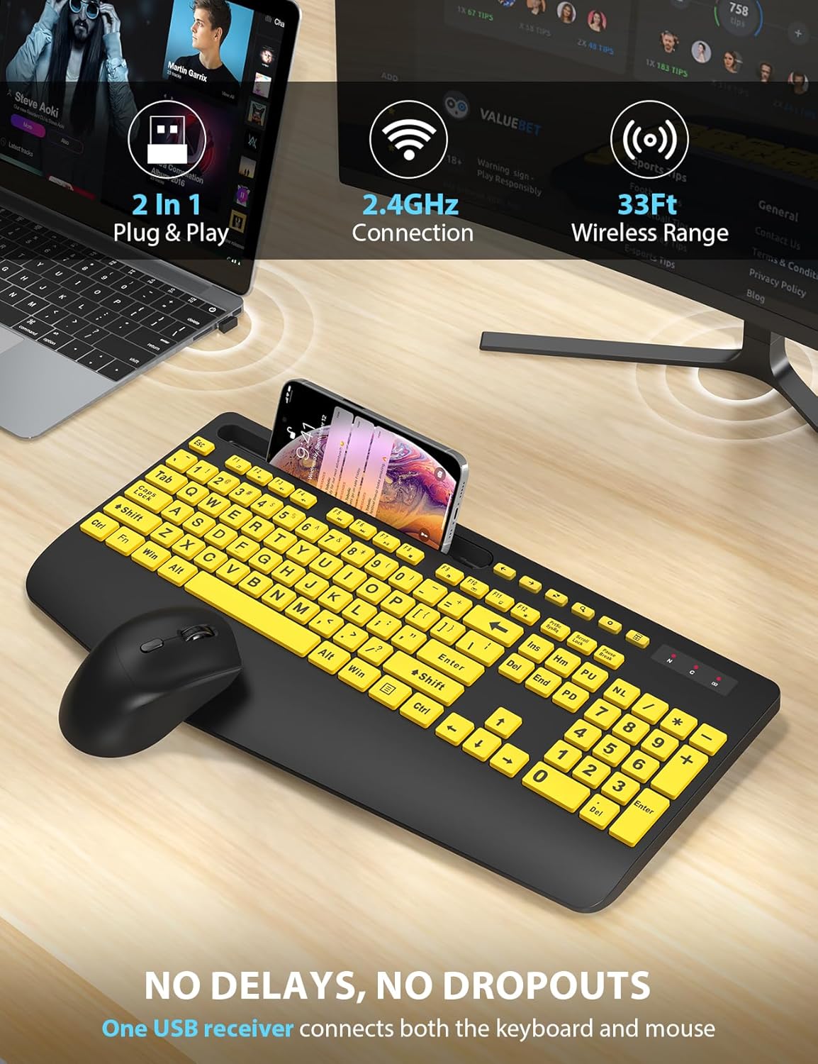KIT INALÁMBRICO DE TECLADO Y MOUSE TRUEQUE CON TECLADO ERGONÓMICO Y LETRAS GRANDES - 5