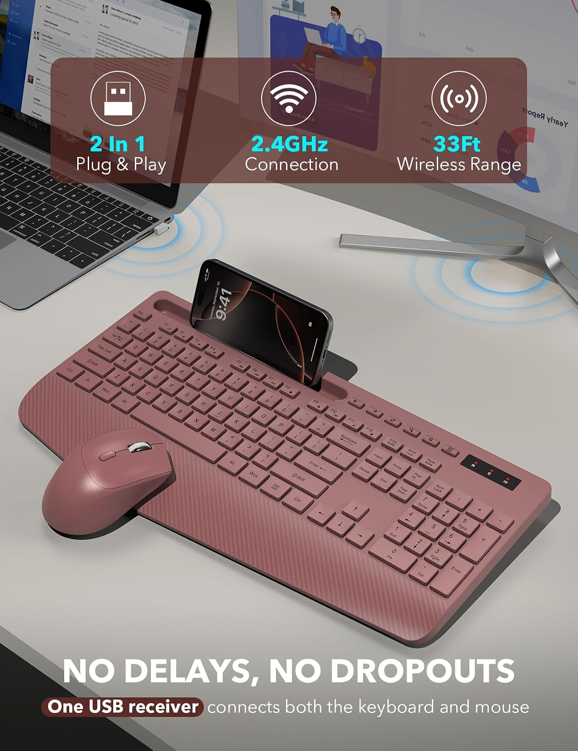 KIT INALÁMBRICO DE TECLADO Y MOUSE TRUEQUE CON REPOSAMUÑECAS ERGONÓMICO - 4