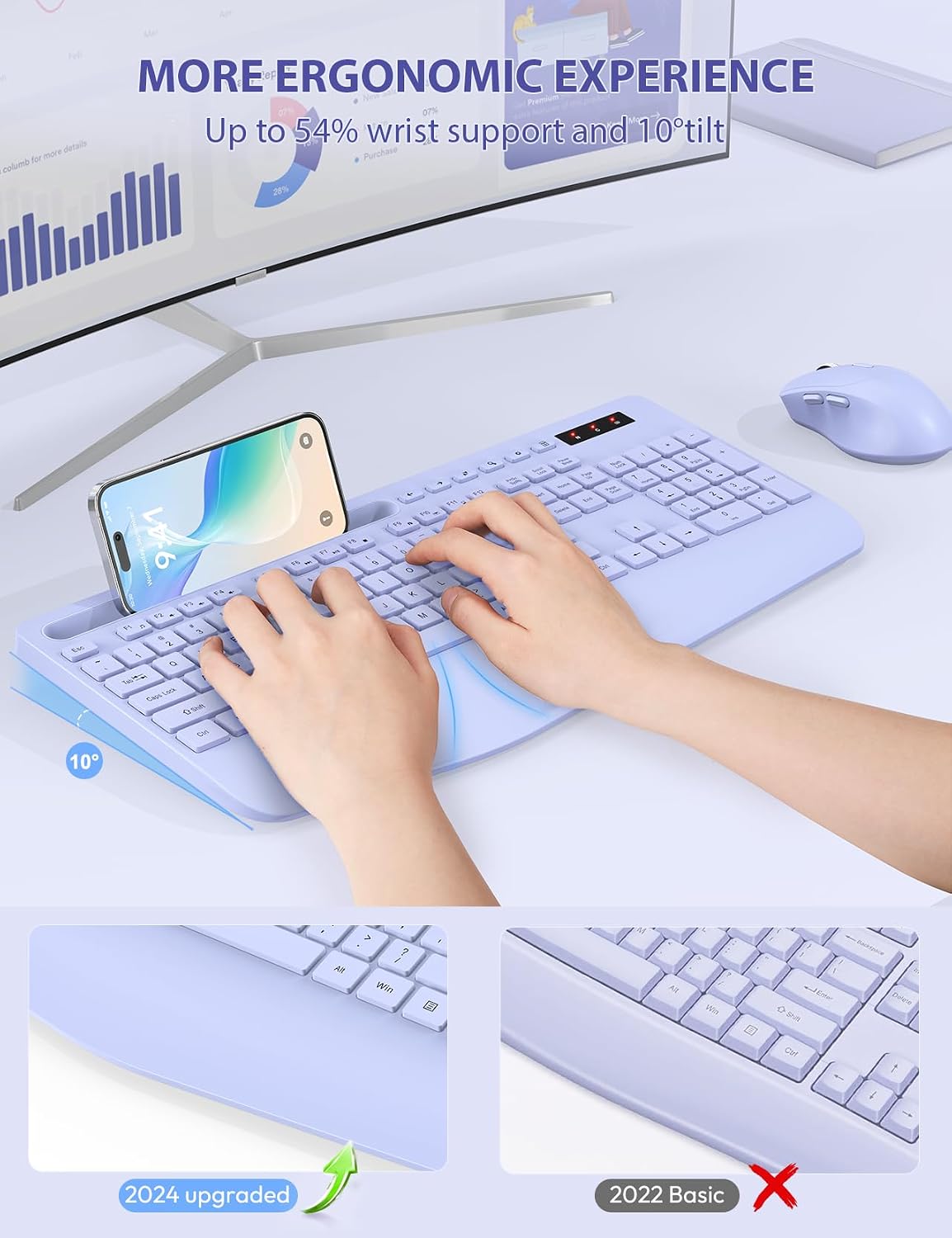 KIT INALÁMBRICO TECLADO Y MOUSE SABLUTE KM23D CON REPOSAMUÑECAS ERGONÓMICO - 2