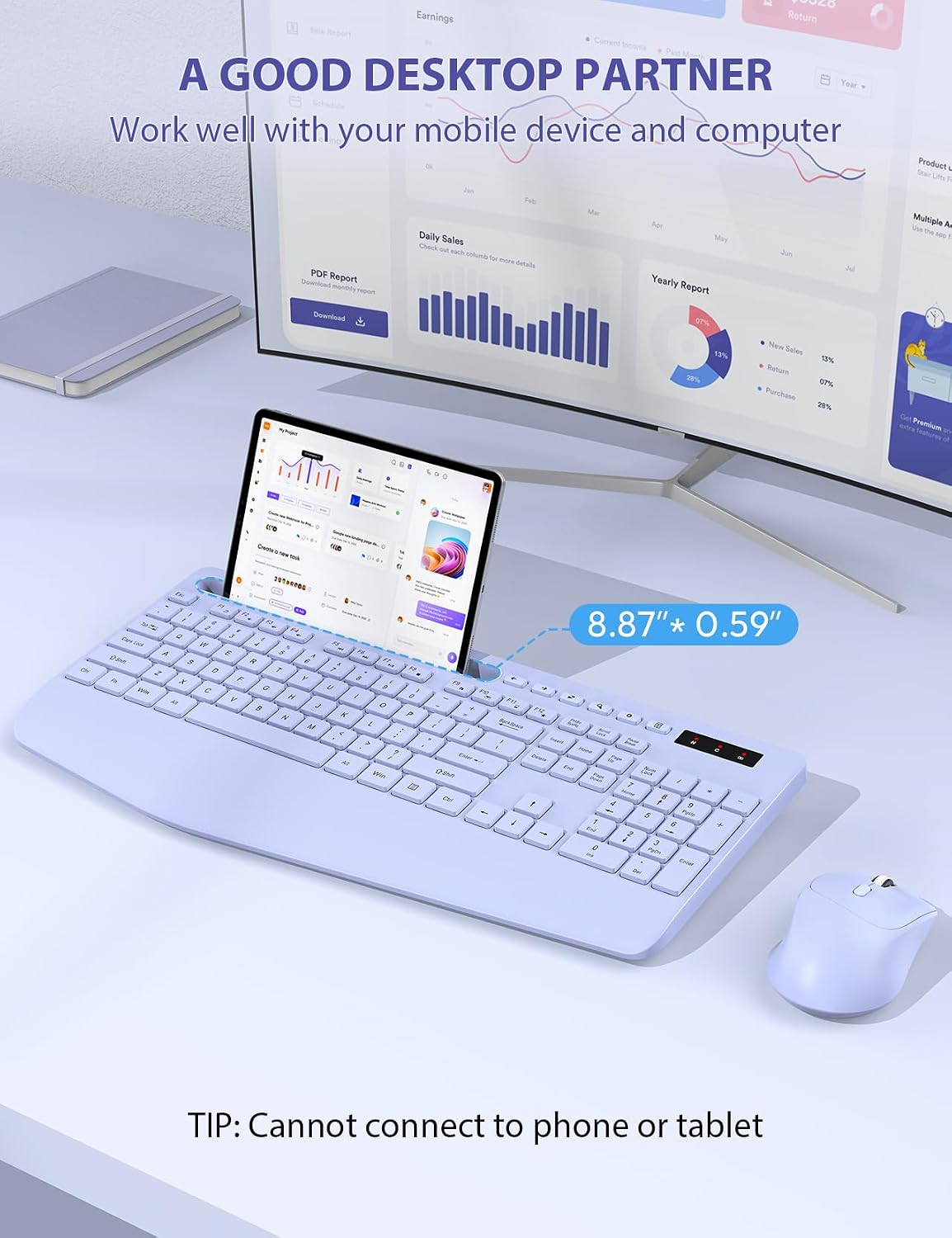 KIT INALÁMBRICO TECLADO Y MOUSE SABLUTE KM23D CON REPOSAMUÑECAS ERGONÓMICO - 3