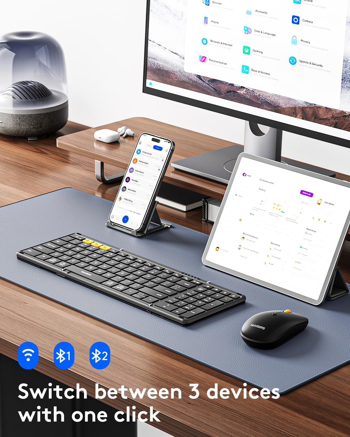 KIT DE TECLADO Y MOUSE PLEGABLE SAMSERS BLUETOOTH 2.4G + BT5.0 NEGRO - 2