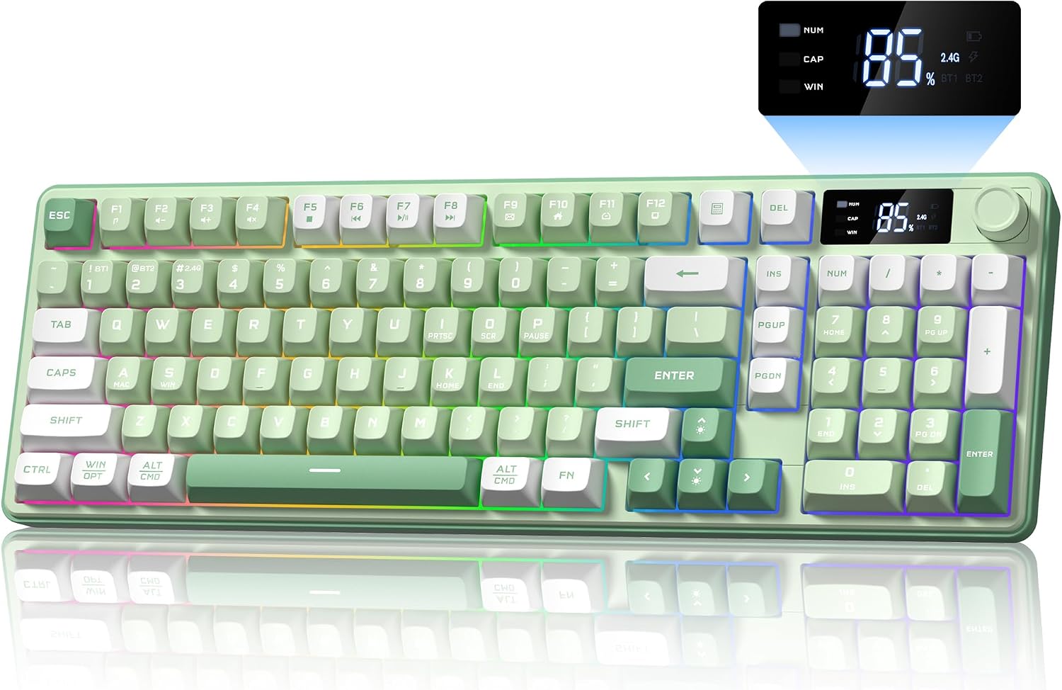 TECLADO KEYMATIC GAMING WIRELESS CREAMY DK98PRO VERDE RGB BLUETOOTH 2.4GHZ USB-C - 1