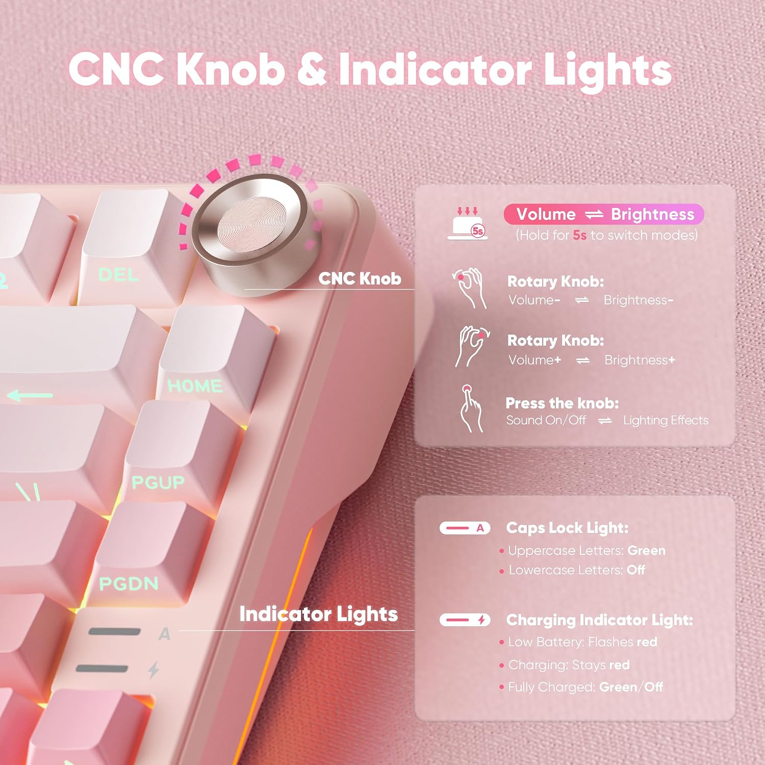 TECLADO MECÁNICO INALÁMBRICO REDTHUNDER K75 75% HOT SWAPPABLE ROSA SAKURA - 3