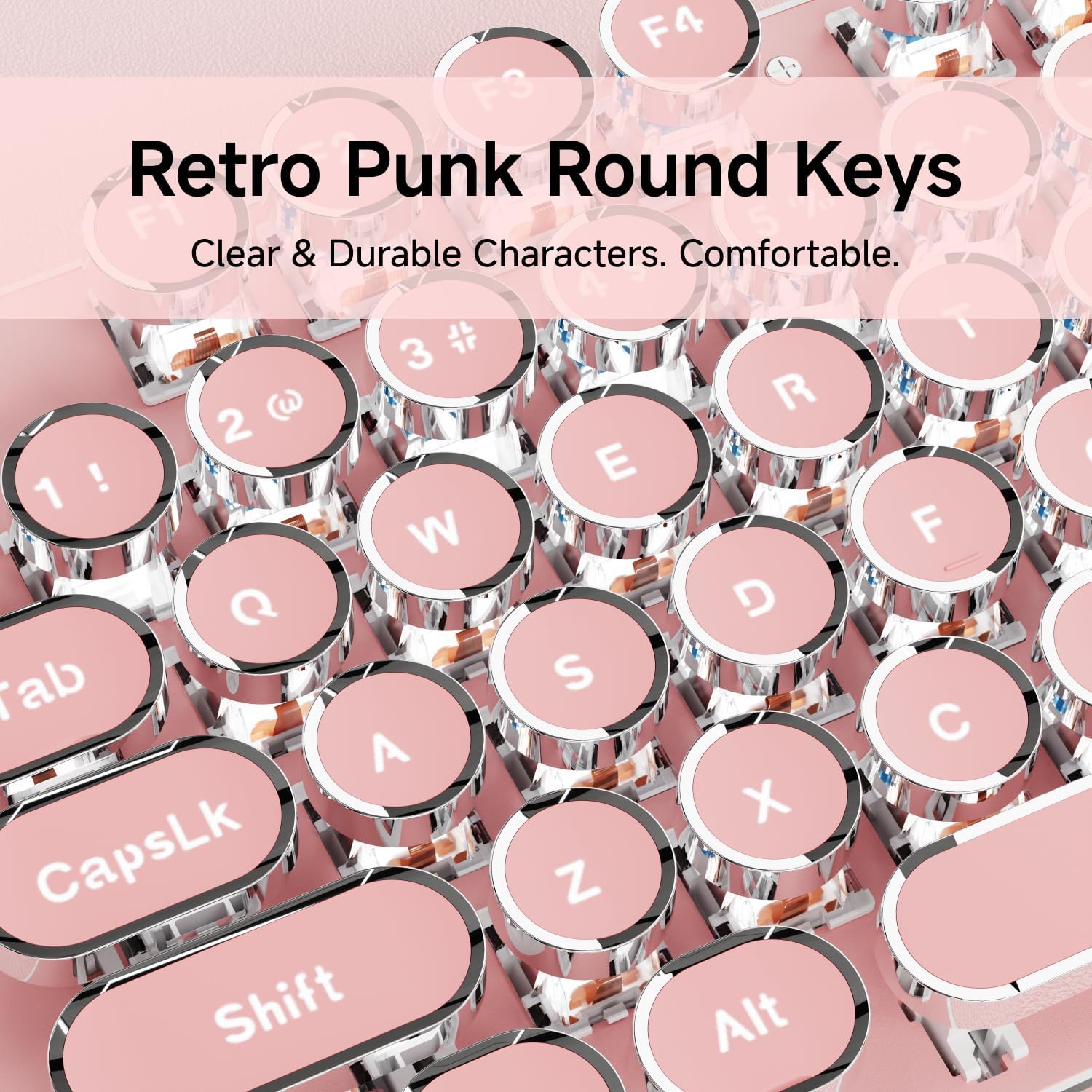 TECLADO MECÁNICO CON CABLE SEUNKWANG TK100 ESTILO MÁQUINA DE ESCRIBIR RETRO ROSA CON RETROILUMINACIÓN BLANCA - 5