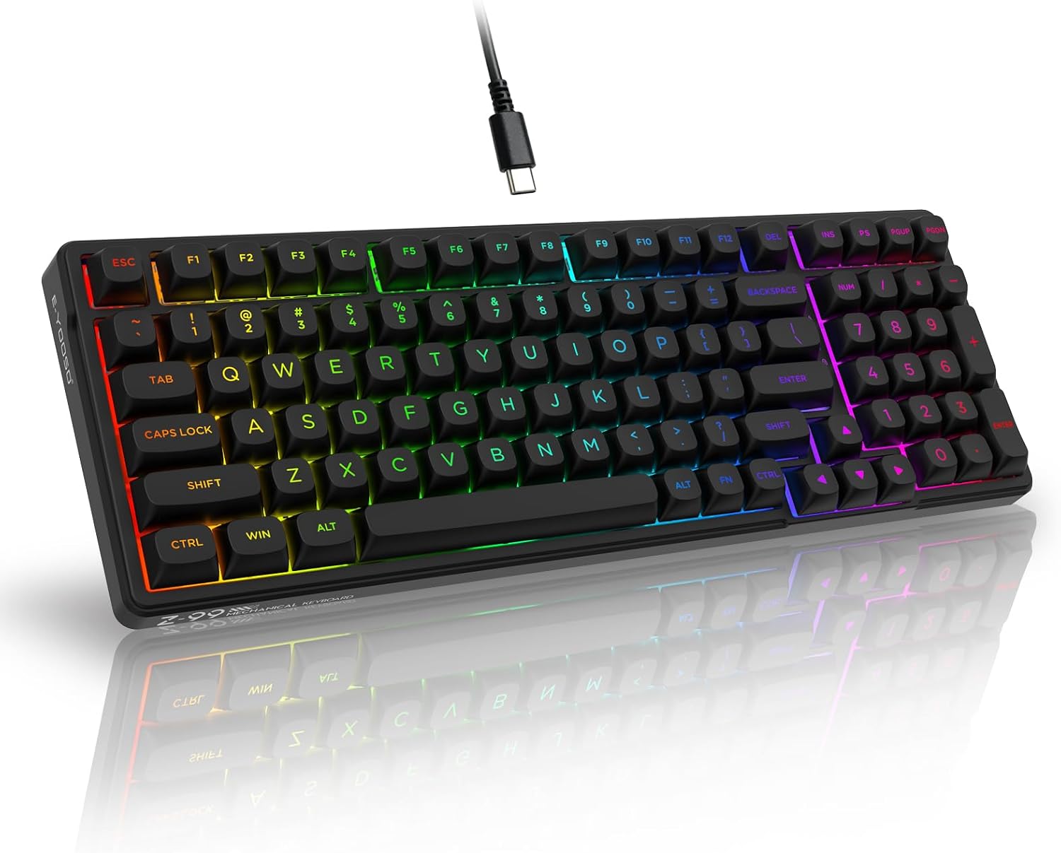 TECLADO MECÁNICO HUO JI Z-99 CON CABLE, RETROILUMINADO RGB, COLOR NEGRO - 1