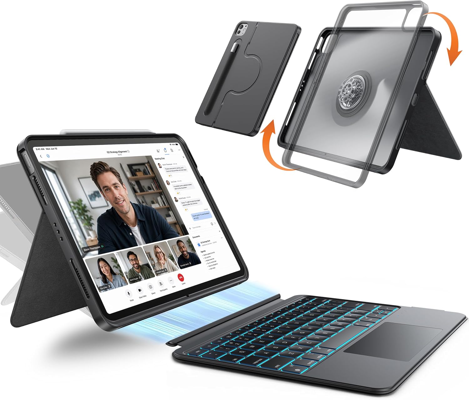 FUNDA CON TECLADO DESMONTABLE Y ROTATORIO 360° HOU PARA IPAD 7ª/8ª/9ª GENERACIÓN 10.2' - 1