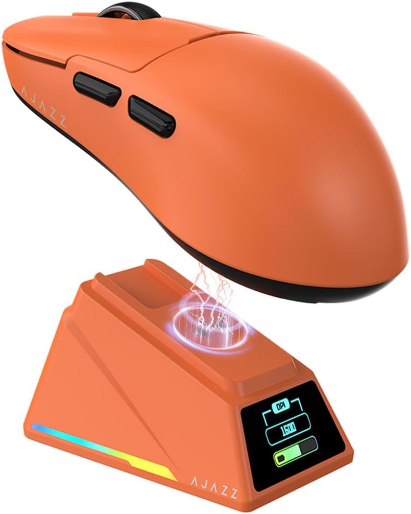 MOUSE GAMER DAIDAI AJAZZ AJ159 APEX INALÁMBRICO CON PANTALLA TFT Y BASE DE CARGA NARANJA - 1
