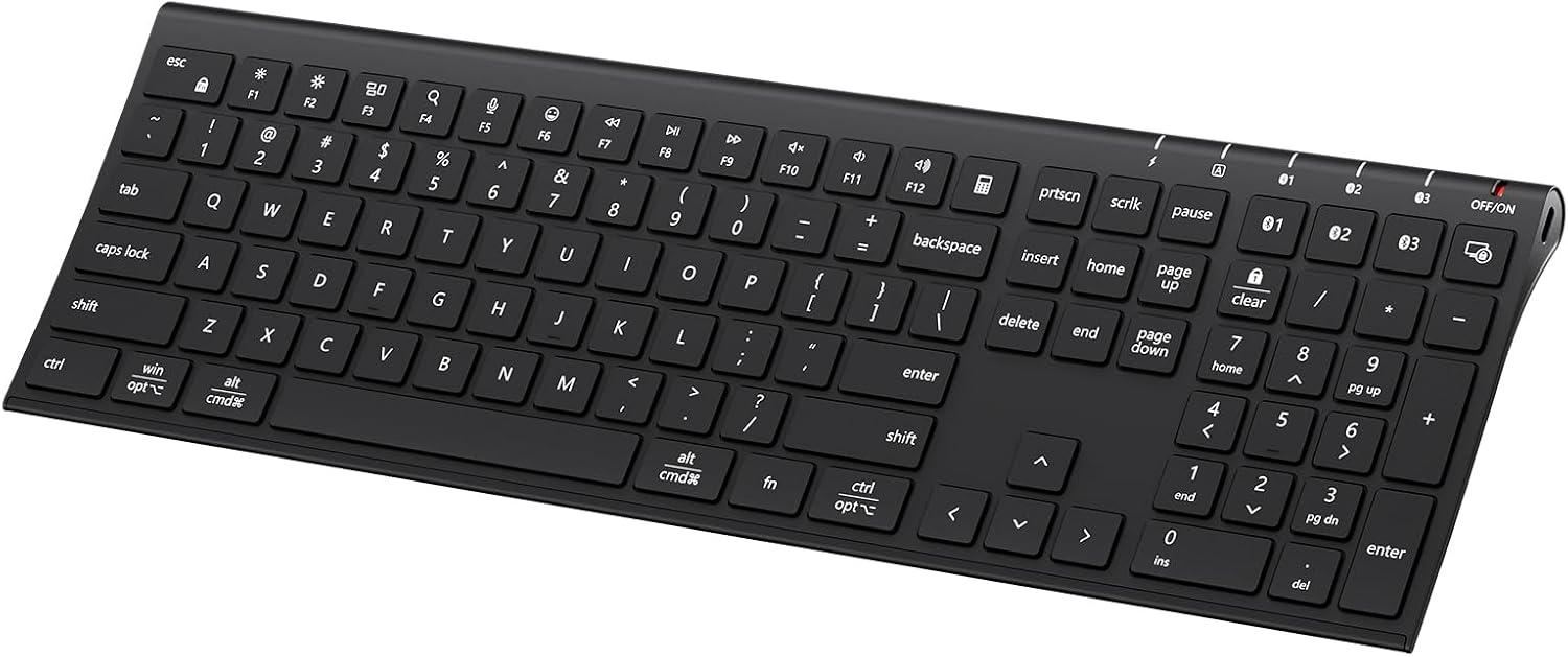 TECLADO BLUETOOTH ICLEVER BK10 MAX PARA MAC, DISEÑO DELGADO Y TAMAÑO COMPLETO, NEGRO - 1