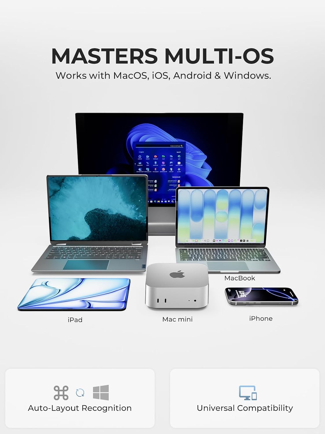 TECLADO BLUETOOTH ICLEVER BK10 MAX PARA MAC, DISEÑO DELGADO Y TAMAÑO COMPLETO, NEGRO - 4