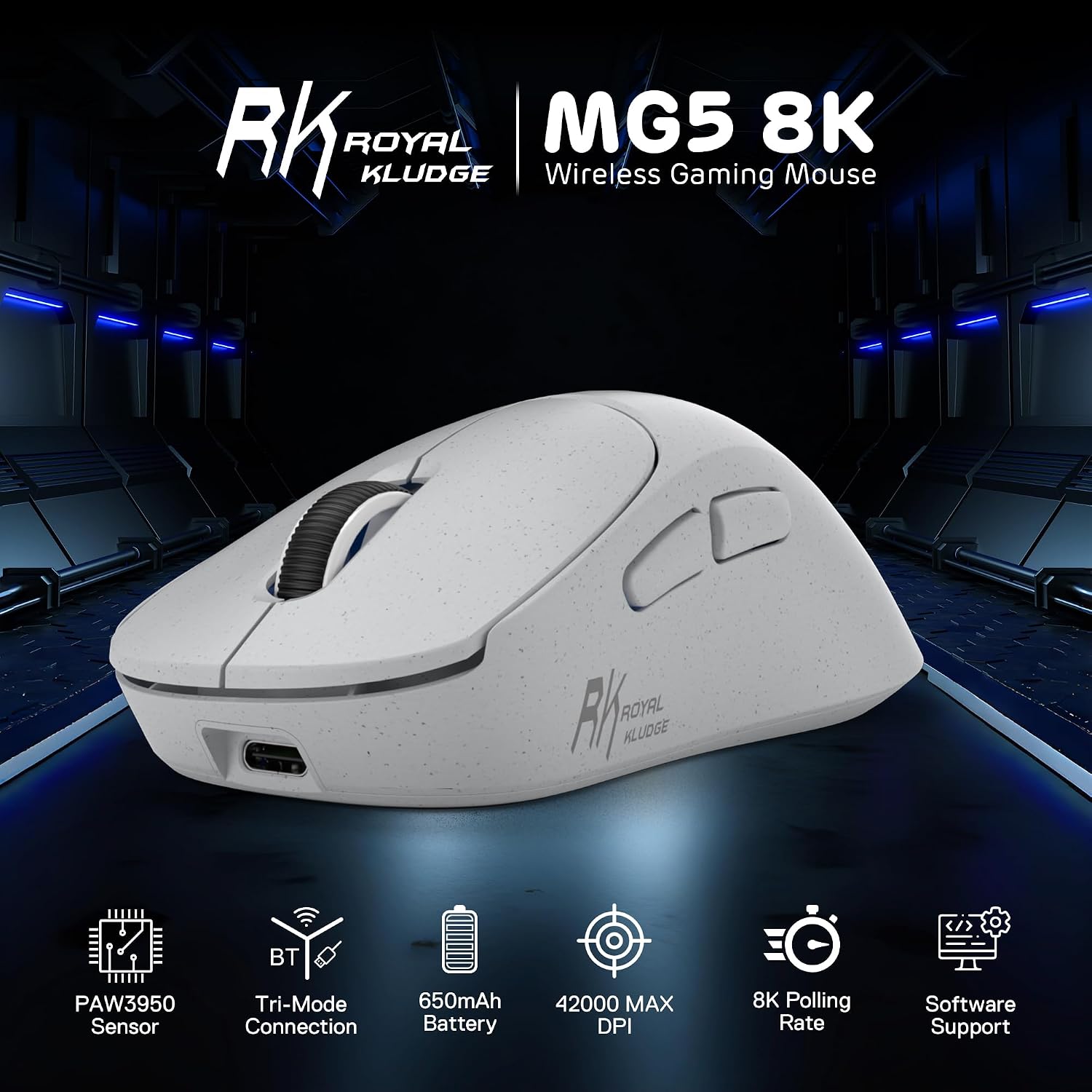MOUSE GAMER RK ROYAL KLUDGE MG5 WIRELESS 42000 DPI PAW3950 - 2