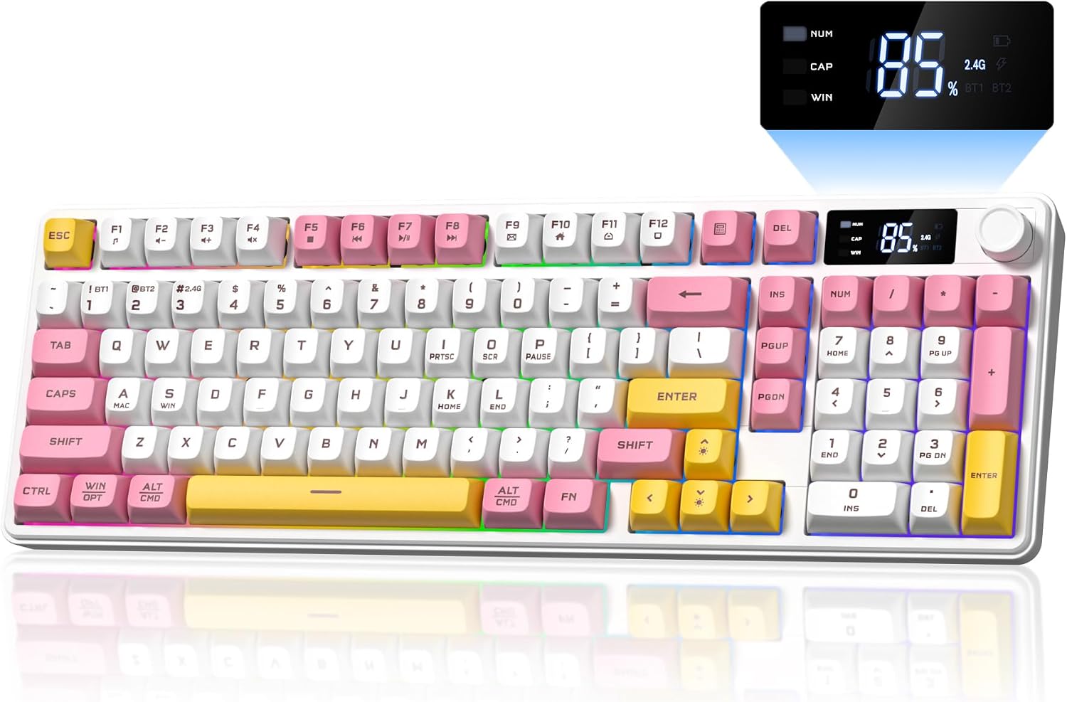 TECLADO KEYMATIC DK98PRO INALÁMBRICO BLANCO CON PERILLA MULTIMEDIA Y PANTALLA - 1