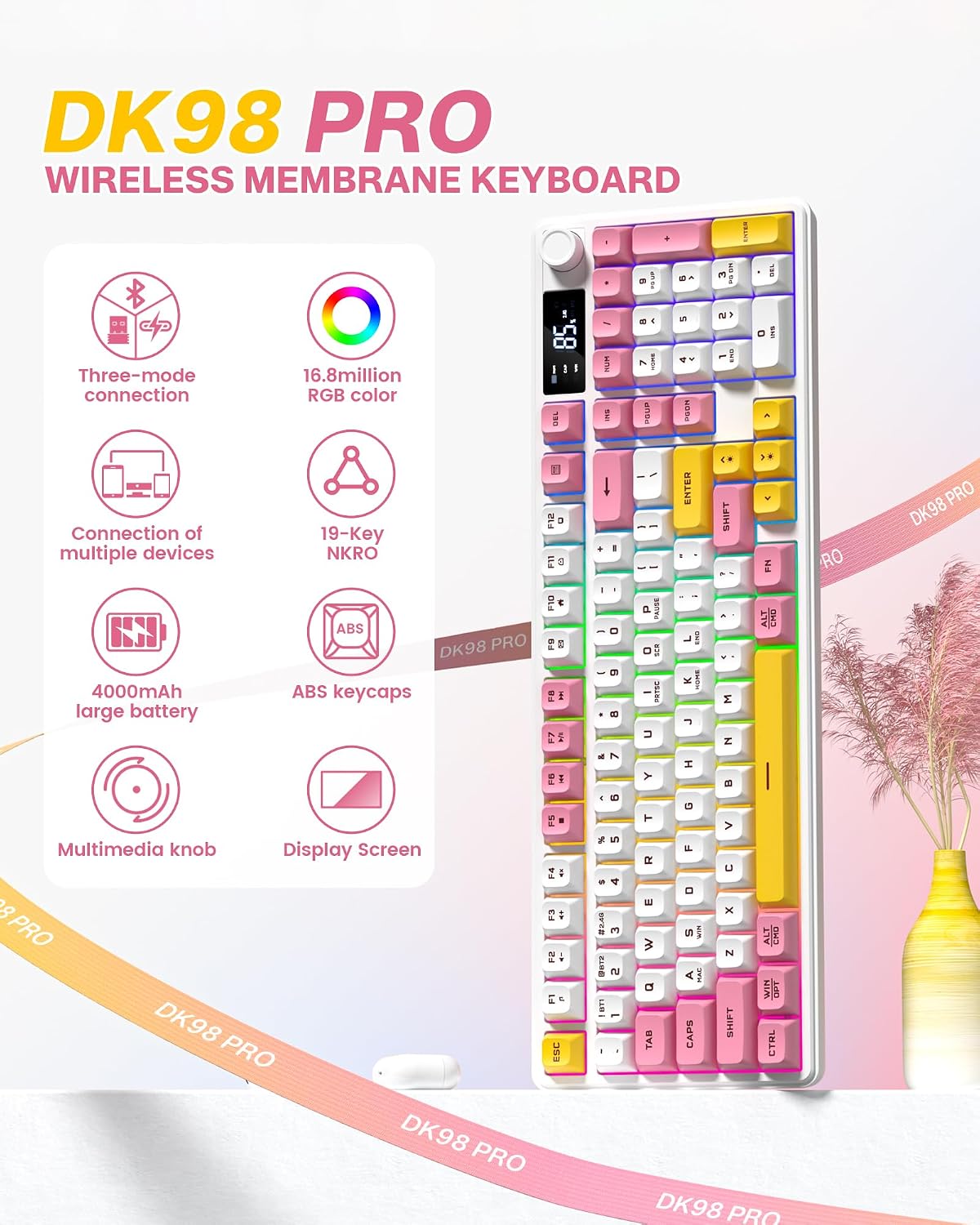 TECLADO KEYMATIC DK98PRO INALÁMBRICO BLANCO CON PERILLA MULTIMEDIA Y PANTALLA - 2