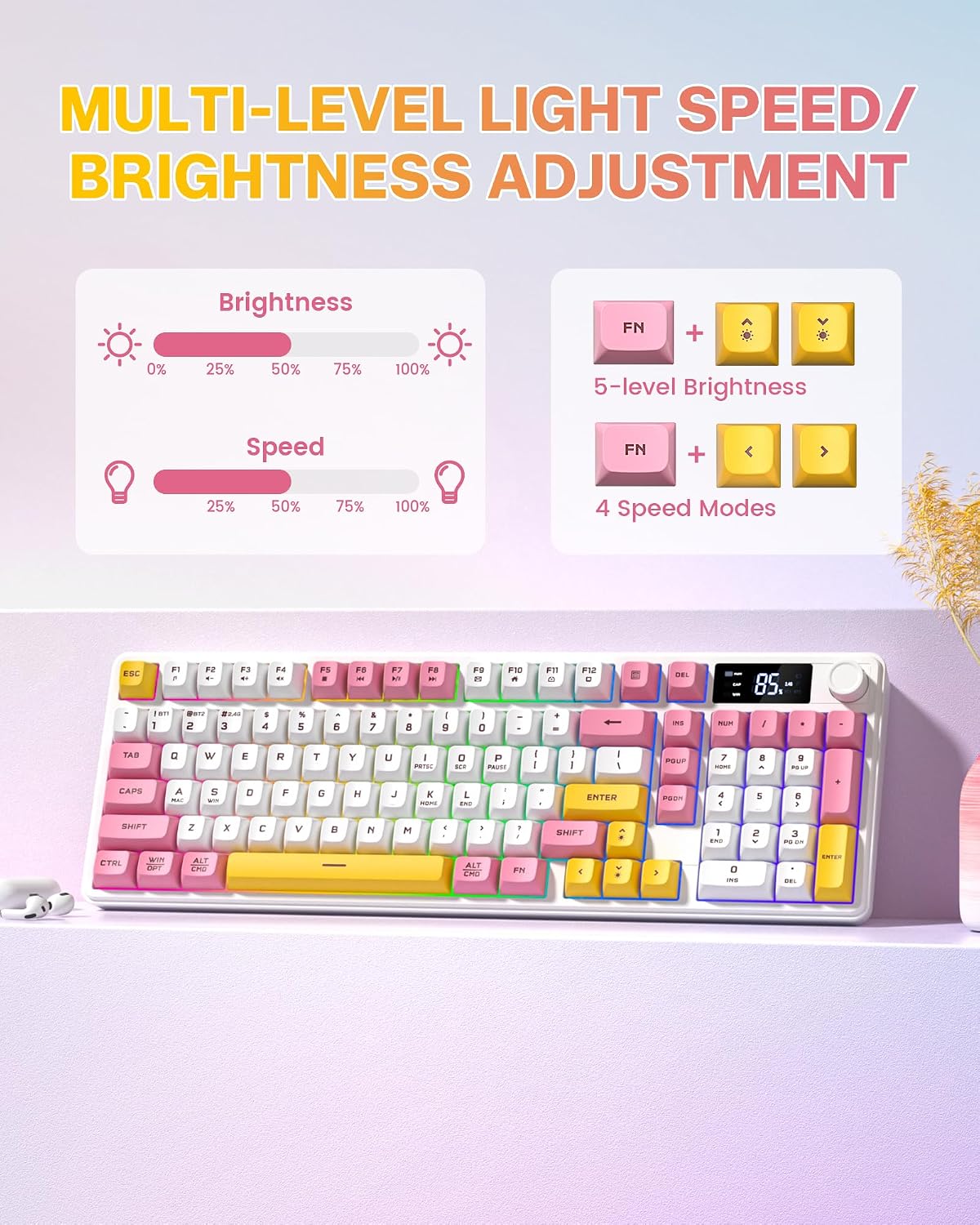 TECLADO KEYMATIC DK98PRO INALÁMBRICO BLANCO CON PERILLA MULTIMEDIA Y PANTALLA - 5