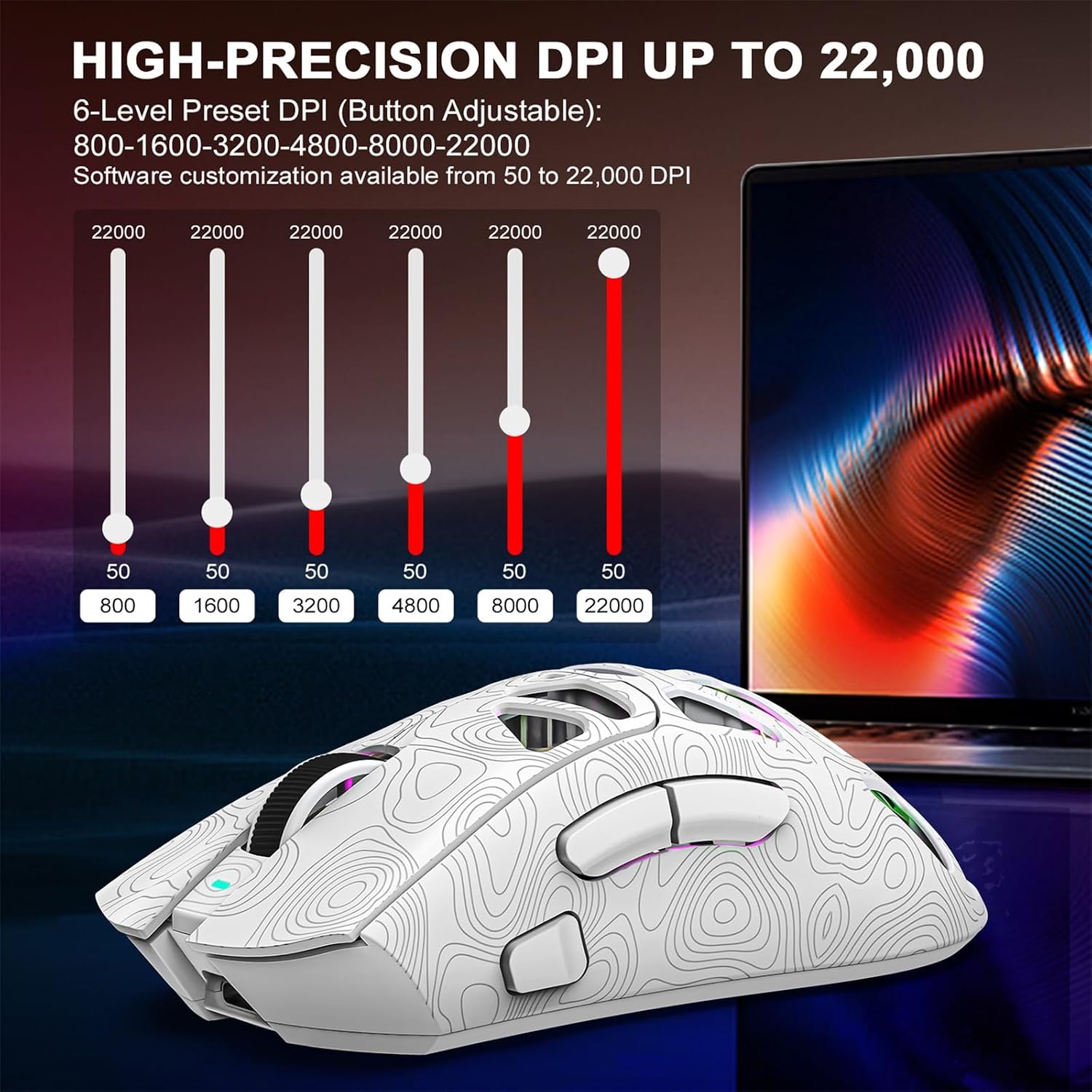MOUSE GAMER NSYCA G11 RGB INALÁMBRICO TRI-MODE 22000 DPI - 4