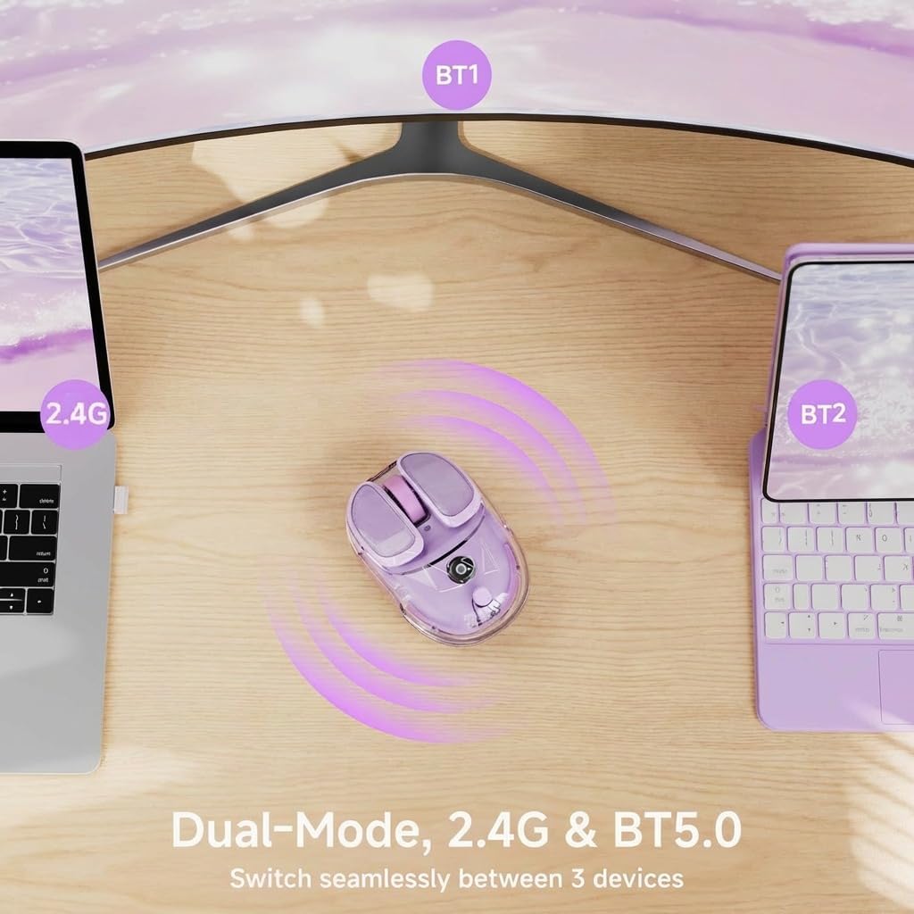 MOUSE INALÁMBRICO BLUETOOTH SEUNKWANG Q9 TRANSPARENTE RECARGABLE CLIC SILENCIOSO PARA MANOS PEQUEÑAS - 2