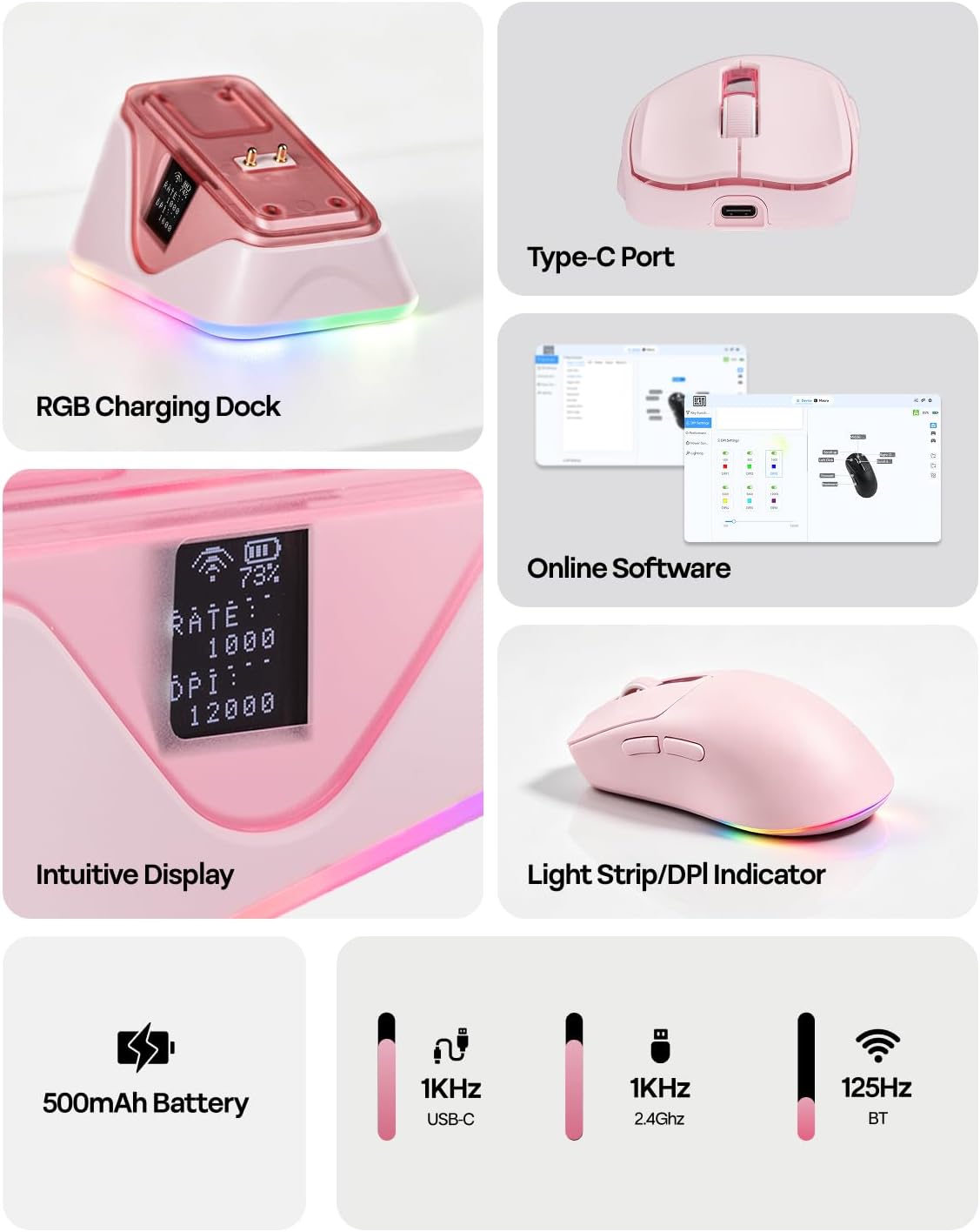 MOUSE GAMER EPOMAKER NEX LITE INALÁMBRICO CON PANTALLAS Y BASE DE CARGA RGB - 4