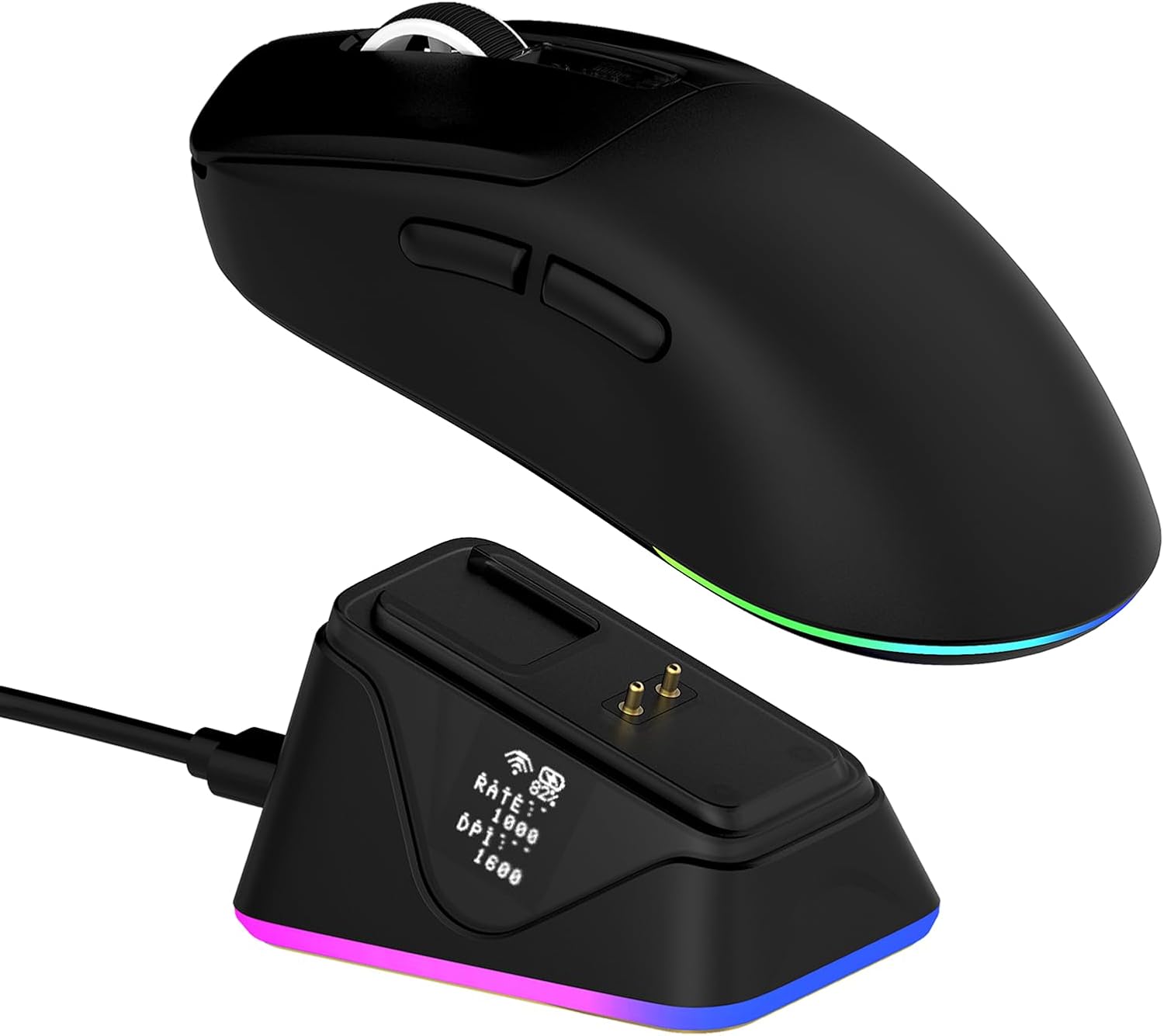 MOUSE GAMER EPOMAKER NEX LITE INALÁMBRICO CON PANTALLAS Y BASE DE CARGA RGB - 1