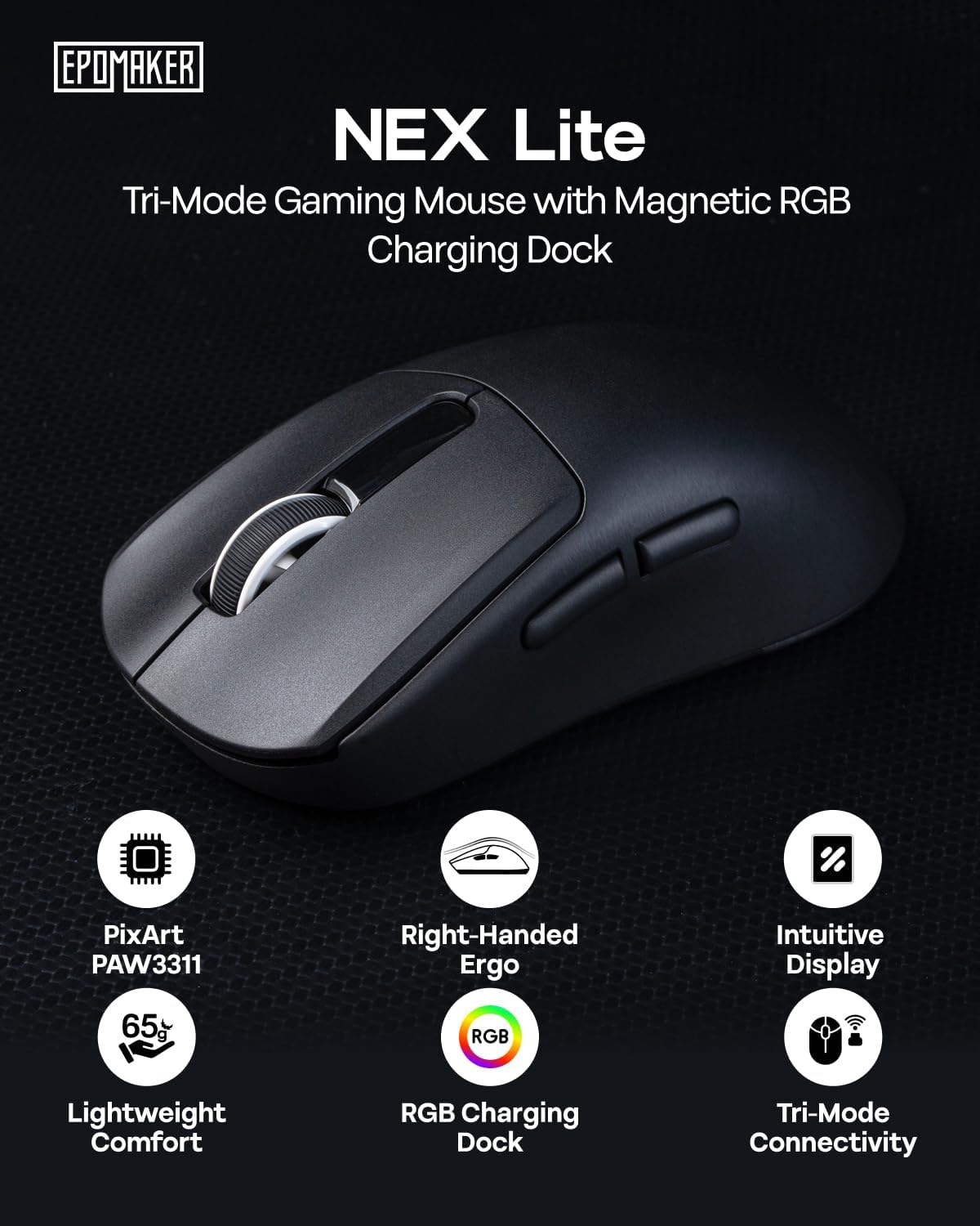 MOUSE GAMER EPOMAKER NEX LITE INALÁMBRICO CON PANTALLAS Y BASE DE CARGA RGB - 2