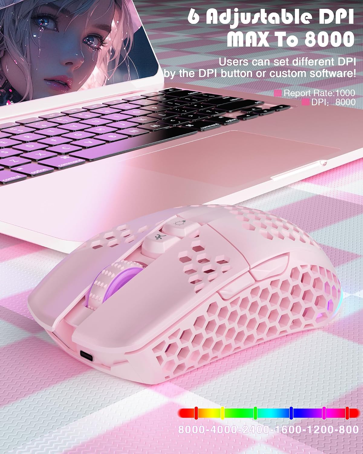 MOUSE GAMER SOLAKAKA SM600 INALÁMBRICO CON CONEXIÓN TRI-MODO BT5.0/TYPE-C/2.4G, 7 BOTONES PROGRAMABLES Y LUZ RGB - 4