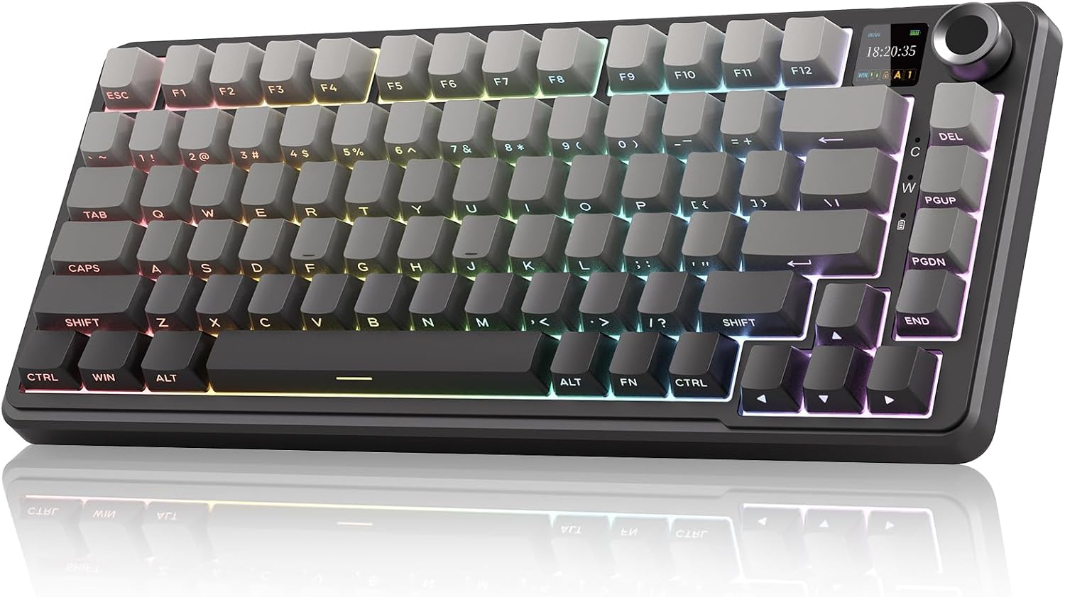 TECLADO MECÁNICO INALÁMBRICO REDTHUNDER K75 PRO 75% CON PANTALLA TFT Y PERILLA CNC GRIS DEGRADADO - 1