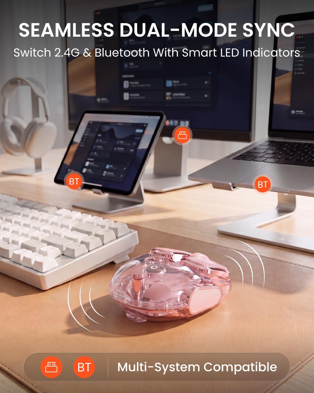 MOUSE INALÁMBRICO BLUETOOTH SEUNKWANG TRANSPARENTE RECARGABLE CLIC SILENCIOSO PARA MANOS PEQUEÑAS - 3