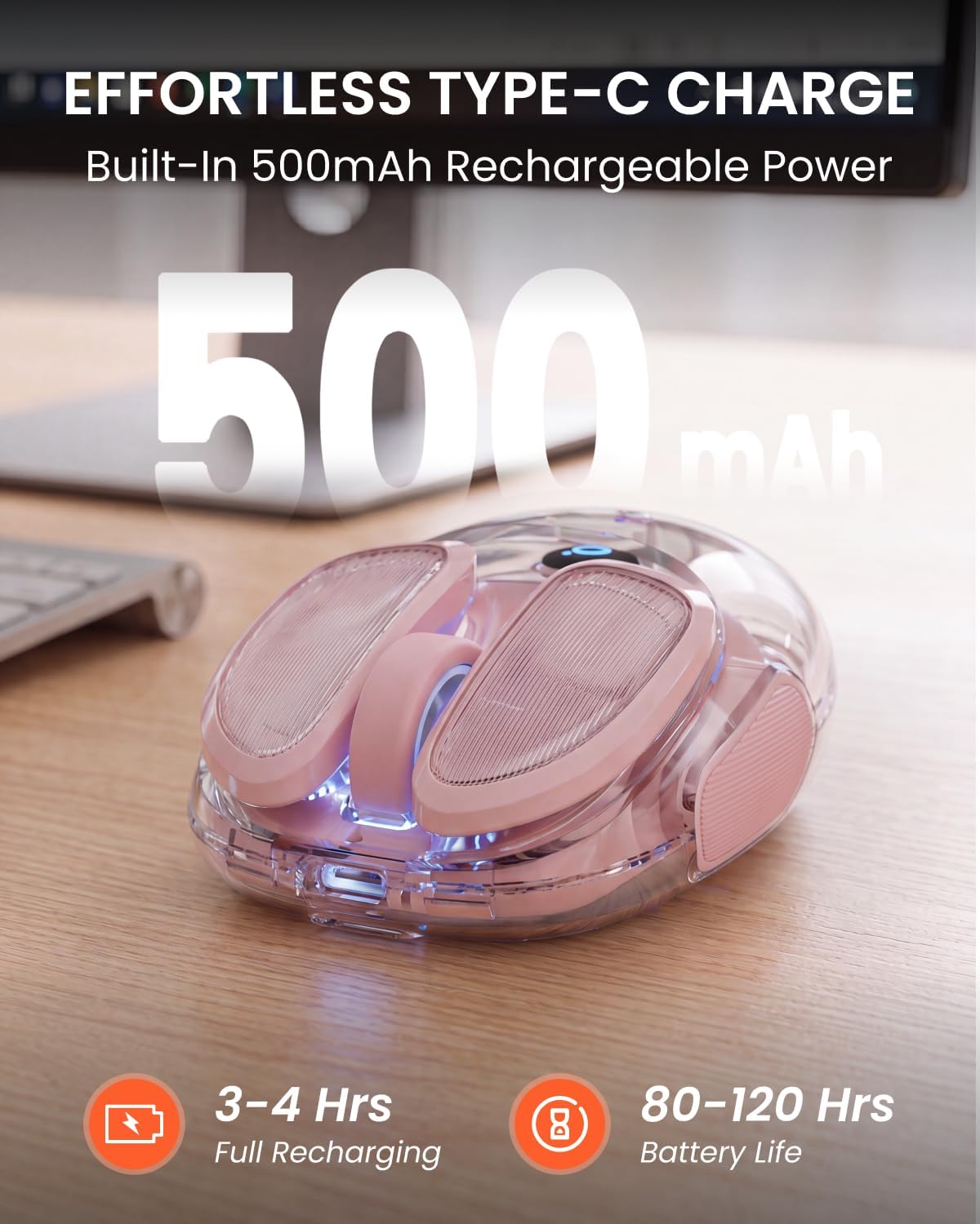 MOUSE INALÁMBRICO BLUETOOTH SEUNKWANG TRANSPARENTE RECARGABLE CLIC SILENCIOSO PARA MANOS PEQUEÑAS - 4