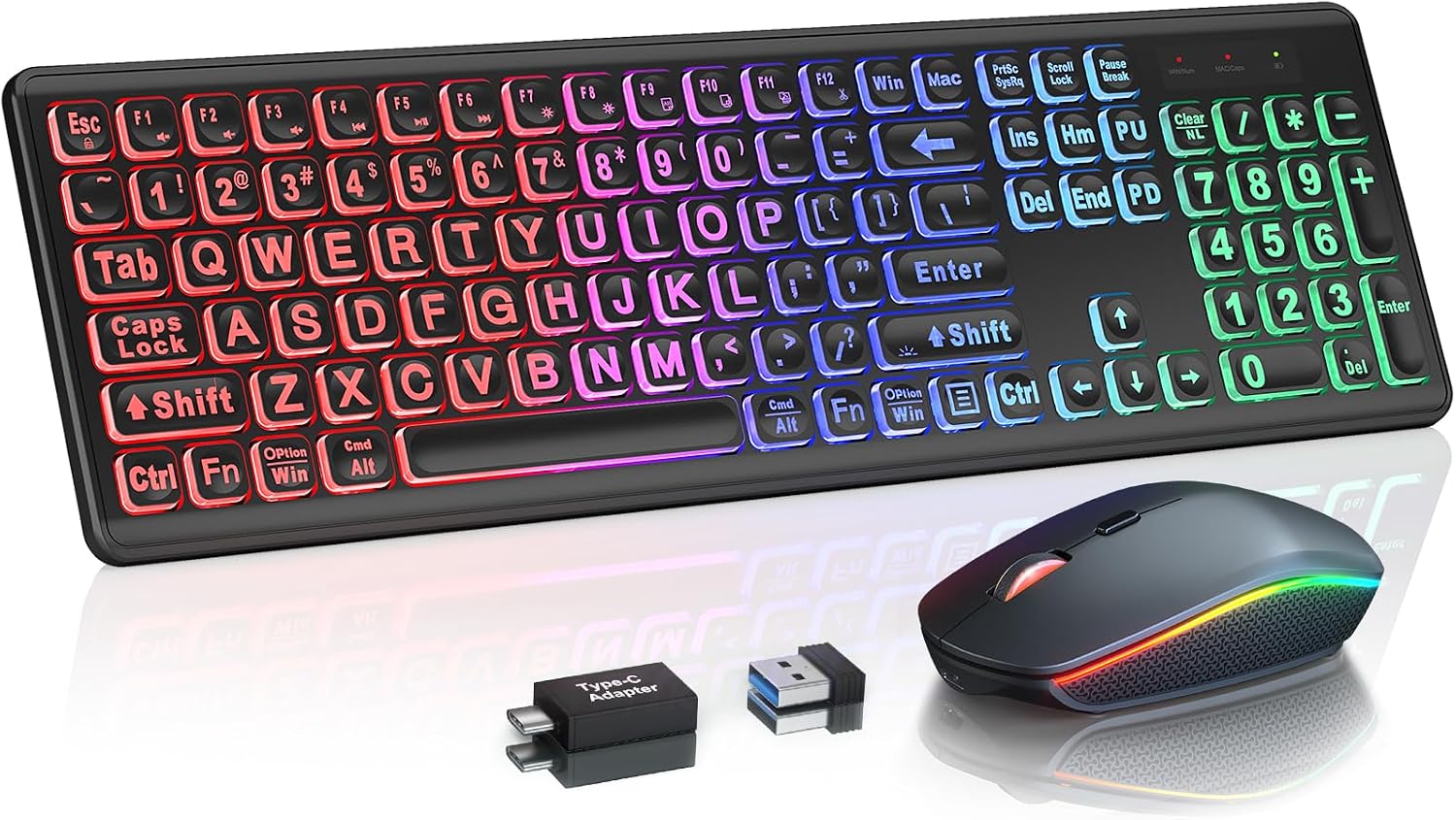 KIT INALÁMBRICO DE TECLADO Y MOUSE TRUEQUE CON RETROILUMINACIÓN RGB RECARGABLE - 1