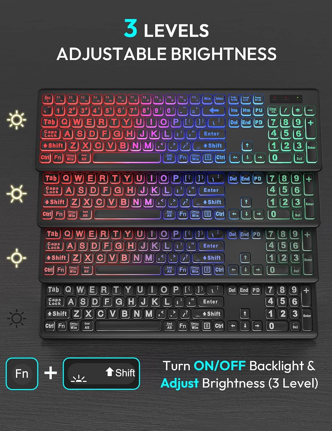 KIT INALÁMBRICO DE TECLADO Y MOUSE TRUEQUE CON RETROILUMINACIÓN RGB RECARGABLE - 3