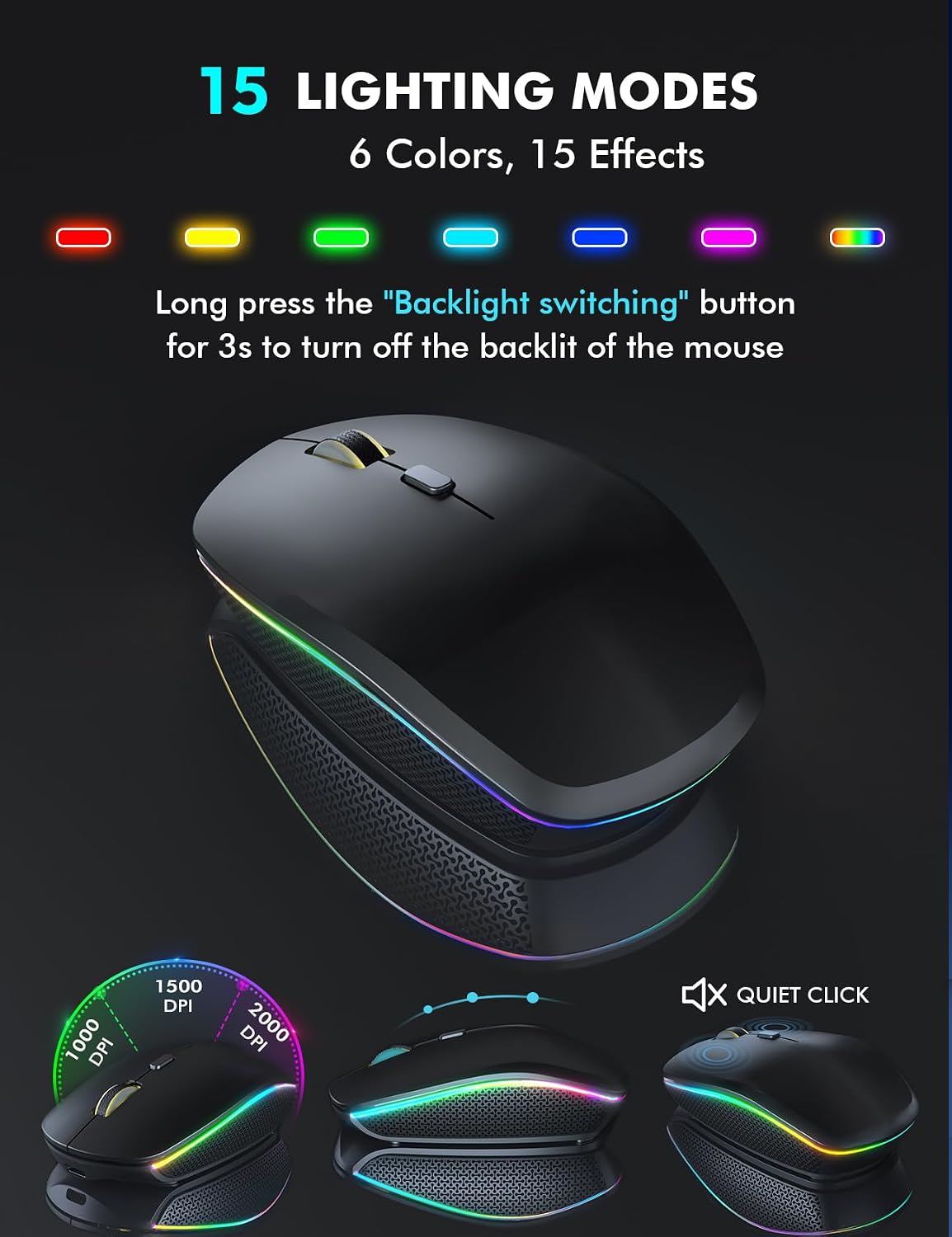 KIT INALÁMBRICO DE TECLADO Y MOUSE TRUEQUE CON RETROILUMINACIÓN RGB RECARGABLE - 5