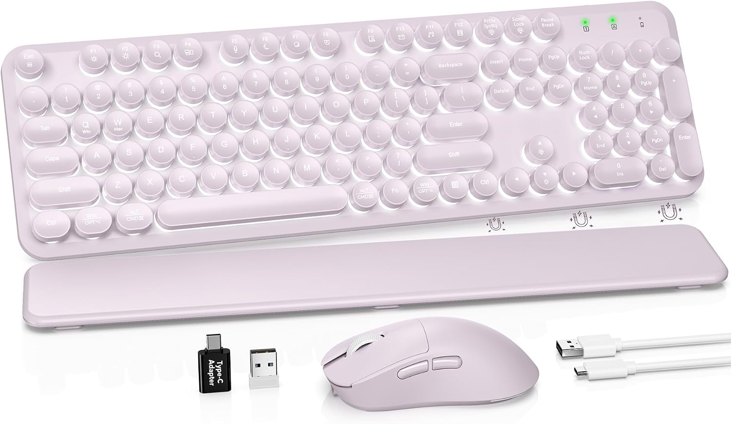 KIT INALÁMBRICO DE TECLADO Y MOUSE SABLUTE RECARGABLE CON RETROILUMINACIÓN Y REPOSAMUÑECAS MAGNÉTICO MORADO - 1