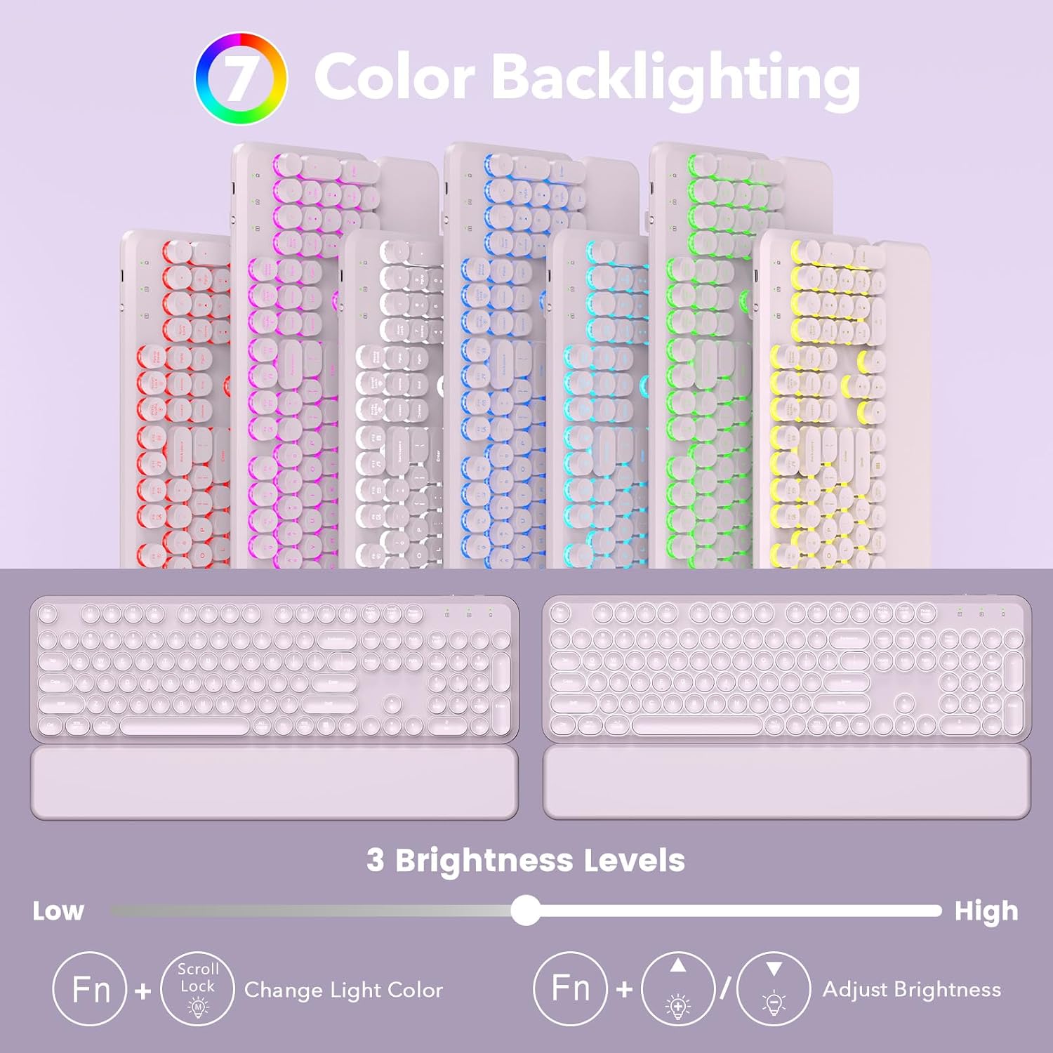 KIT INALÁMBRICO DE TECLADO Y MOUSE SABLUTE RECARGABLE CON RETROILUMINACIÓN Y REPOSAMUÑECAS MAGNÉTICO MORADO - 2