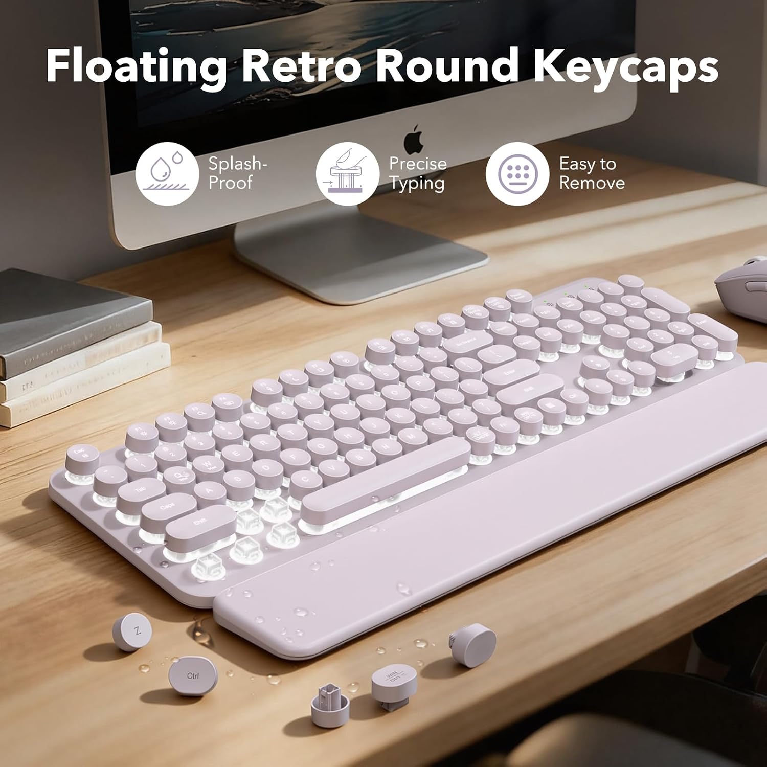 KIT INALÁMBRICO DE TECLADO Y MOUSE SABLUTE RECARGABLE CON RETROILUMINACIÓN Y REPOSAMUÑECAS MAGNÉTICO MORADO - 4
