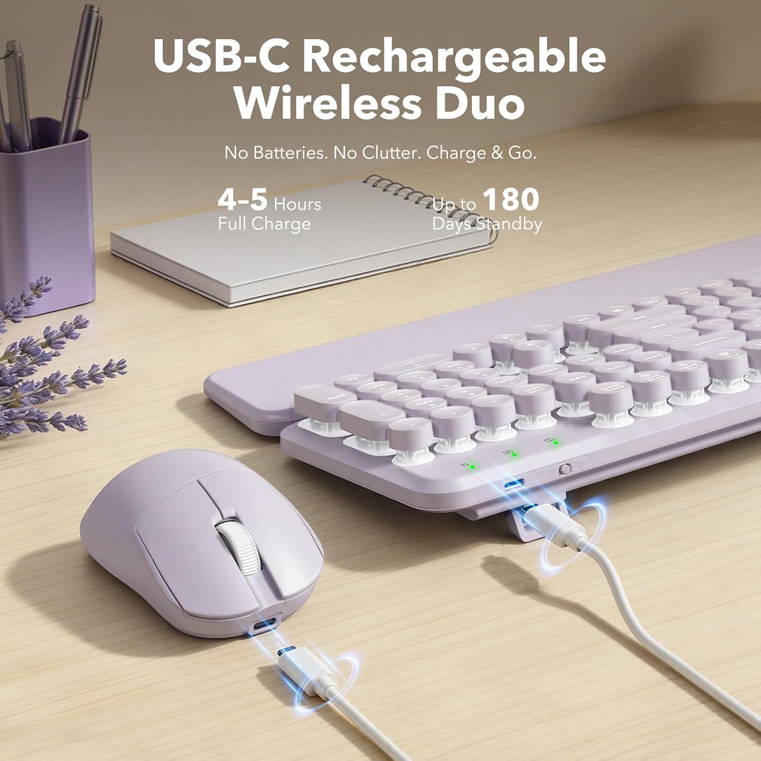 KIT INALÁMBRICO DE TECLADO Y MOUSE SABLUTE RECARGABLE CON RETROILUMINACIÓN Y REPOSAMUÑECAS MAGNÉTICO MORADO - 5