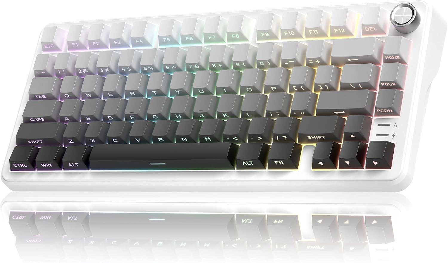 TECLADO MECÁNICO INALÁMBRICO REDTHUNDER K75 RGB 75% BLANCO Y GRIS - 1