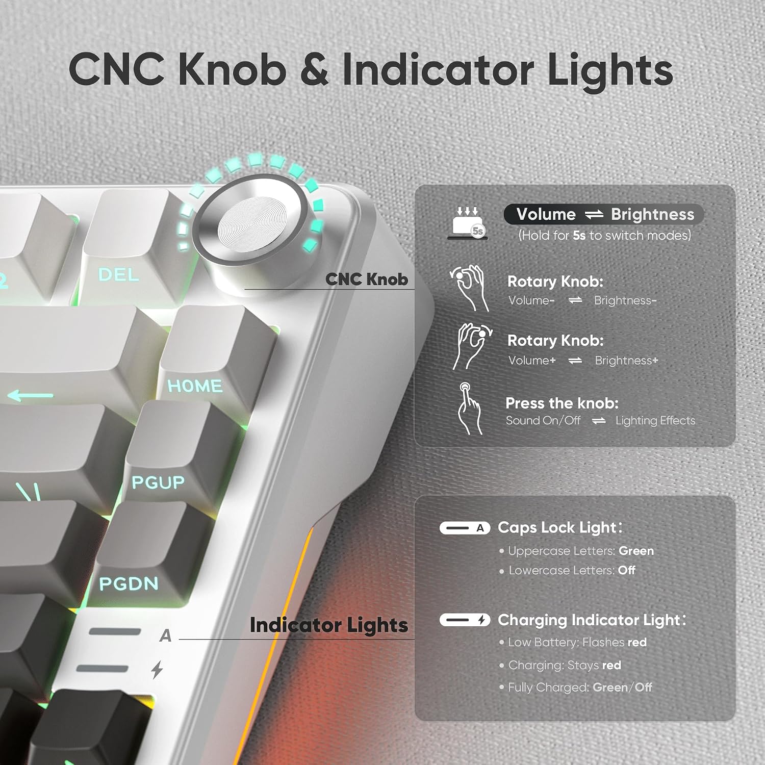 TECLADO MECÁNICO INALÁMBRICO REDTHUNDER K75 RGB 75% BLANCO Y GRIS - 3