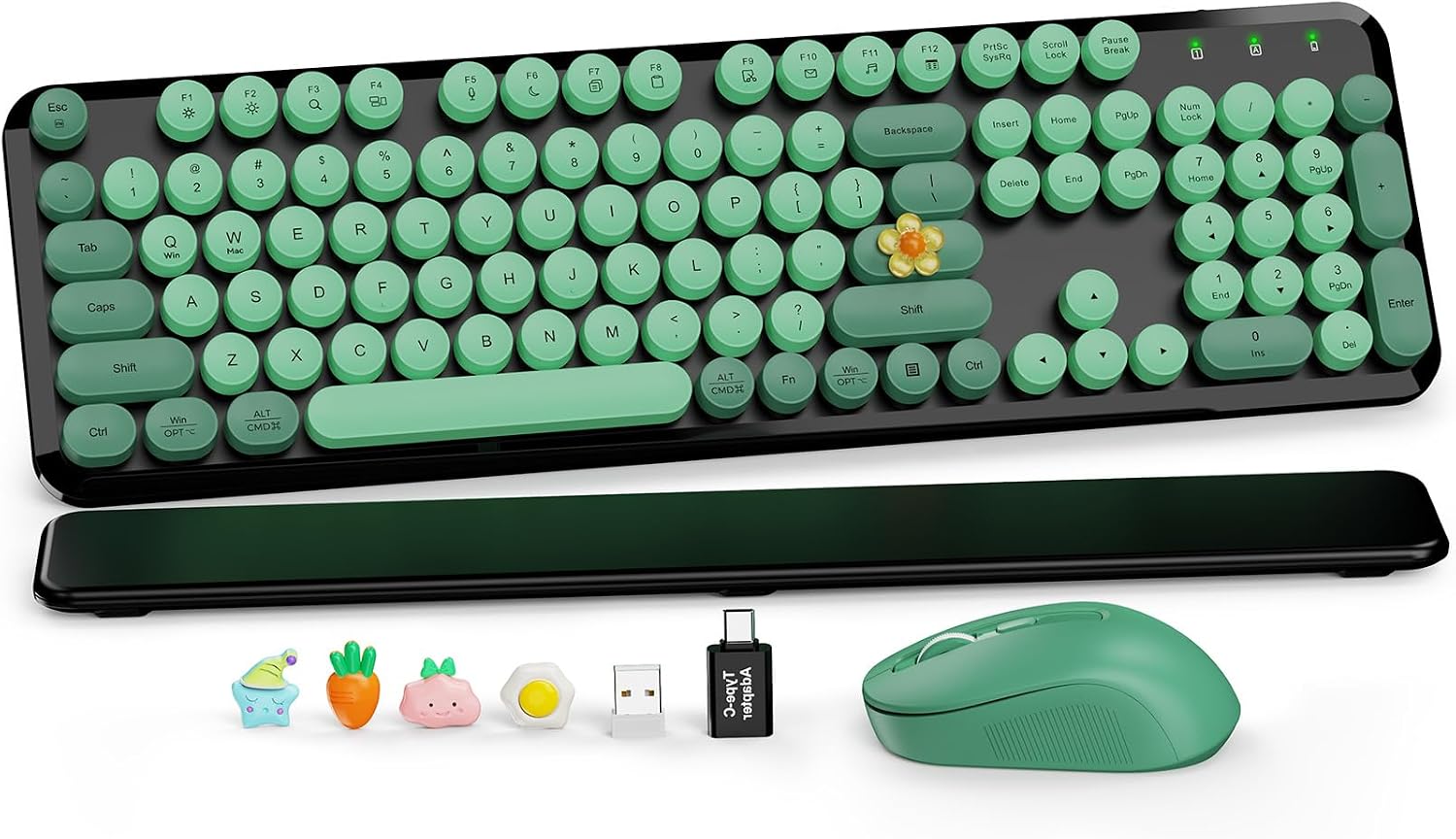 KIT INALÁMBRICO TECLADO Y MOUSE SABLUTE VERDE NEGRO CON REPOSAMUÑECAS MAGNÉTICO - 1