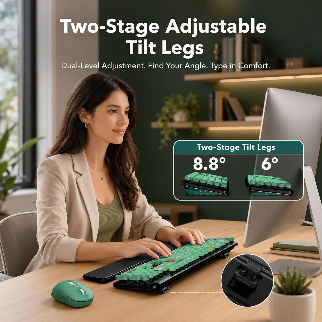 KIT INALÁMBRICO TECLADO Y MOUSE SABLUTE VERDE NEGRO CON REPOSAMUÑECAS MAGNÉTICO - 2