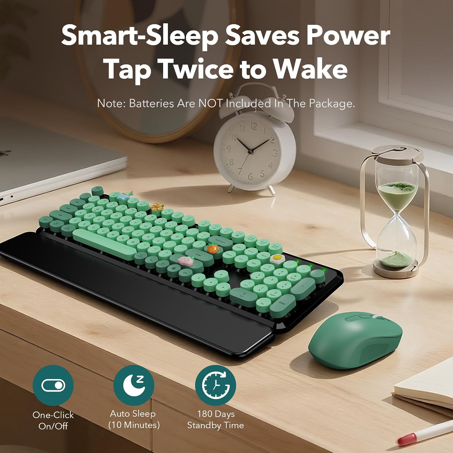KIT INALÁMBRICO TECLADO Y MOUSE SABLUTE VERDE NEGRO CON REPOSAMUÑECAS MAGNÉTICO - 5